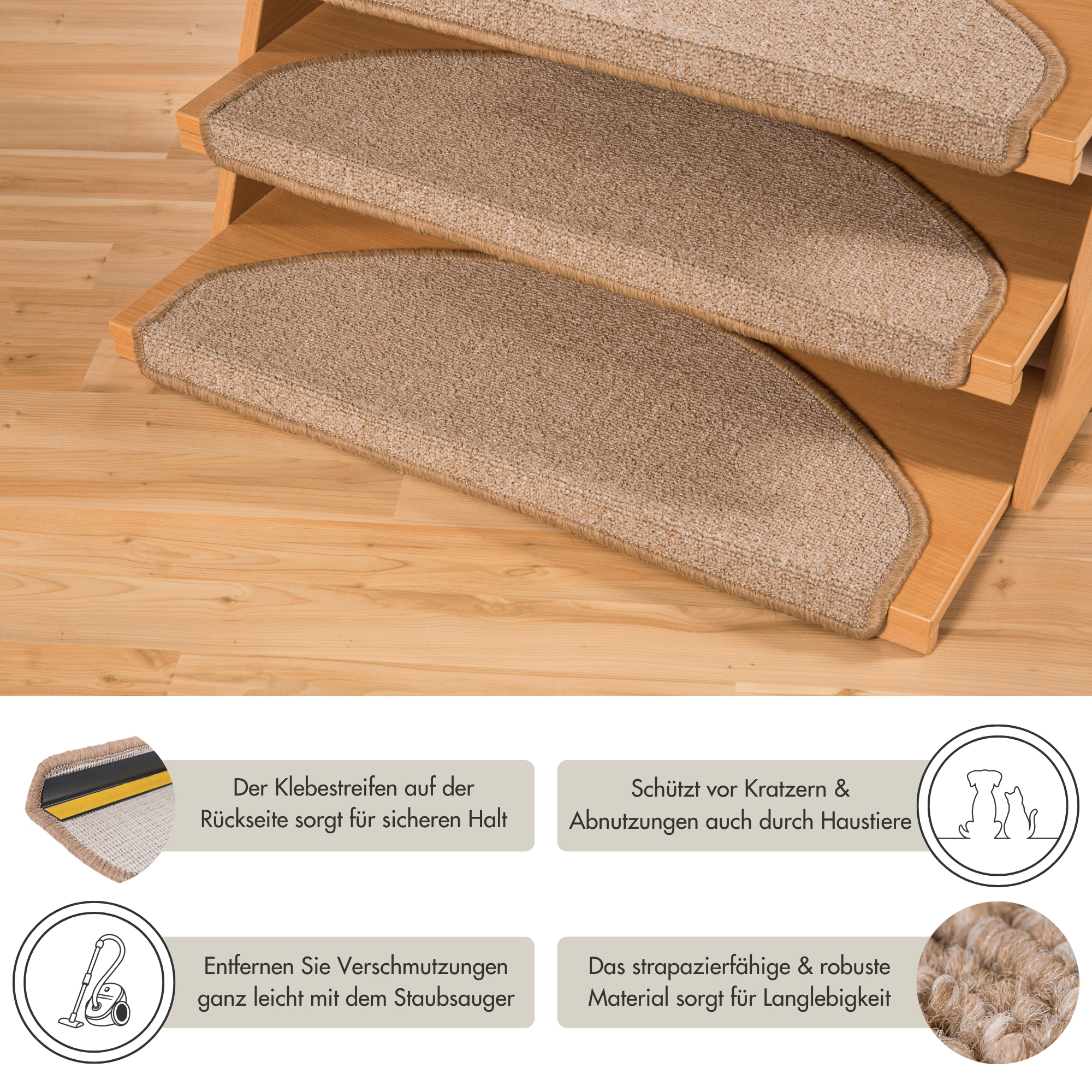 Andiamo Stufenmatte »Bob, Made in Poland« halbrund 4,5 mm Höhe melierte Schlinge, selbstklebend, Set mit 2 Stück oder 15 Stück