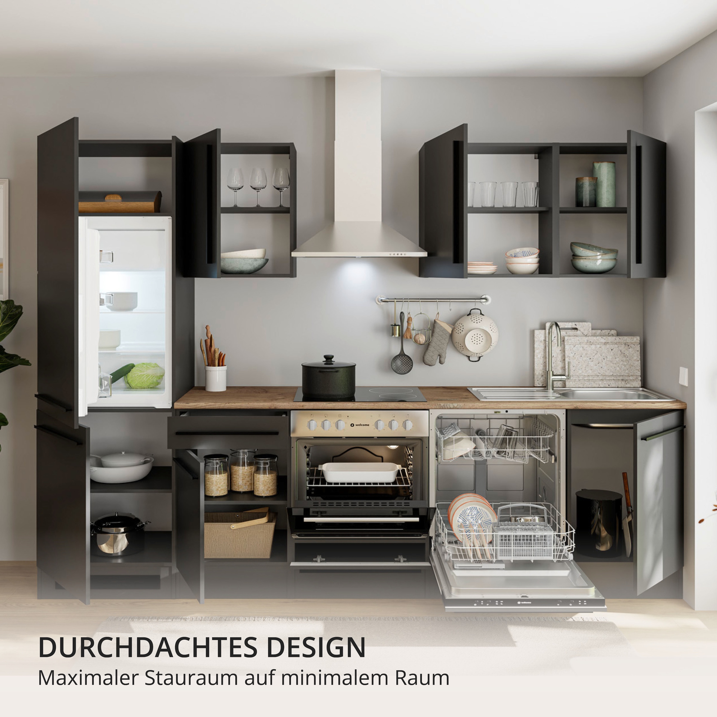 BASIC by Balculina Küchenzeile »Jazz« Breite 280 cm, wahlweise mit E-Geräten