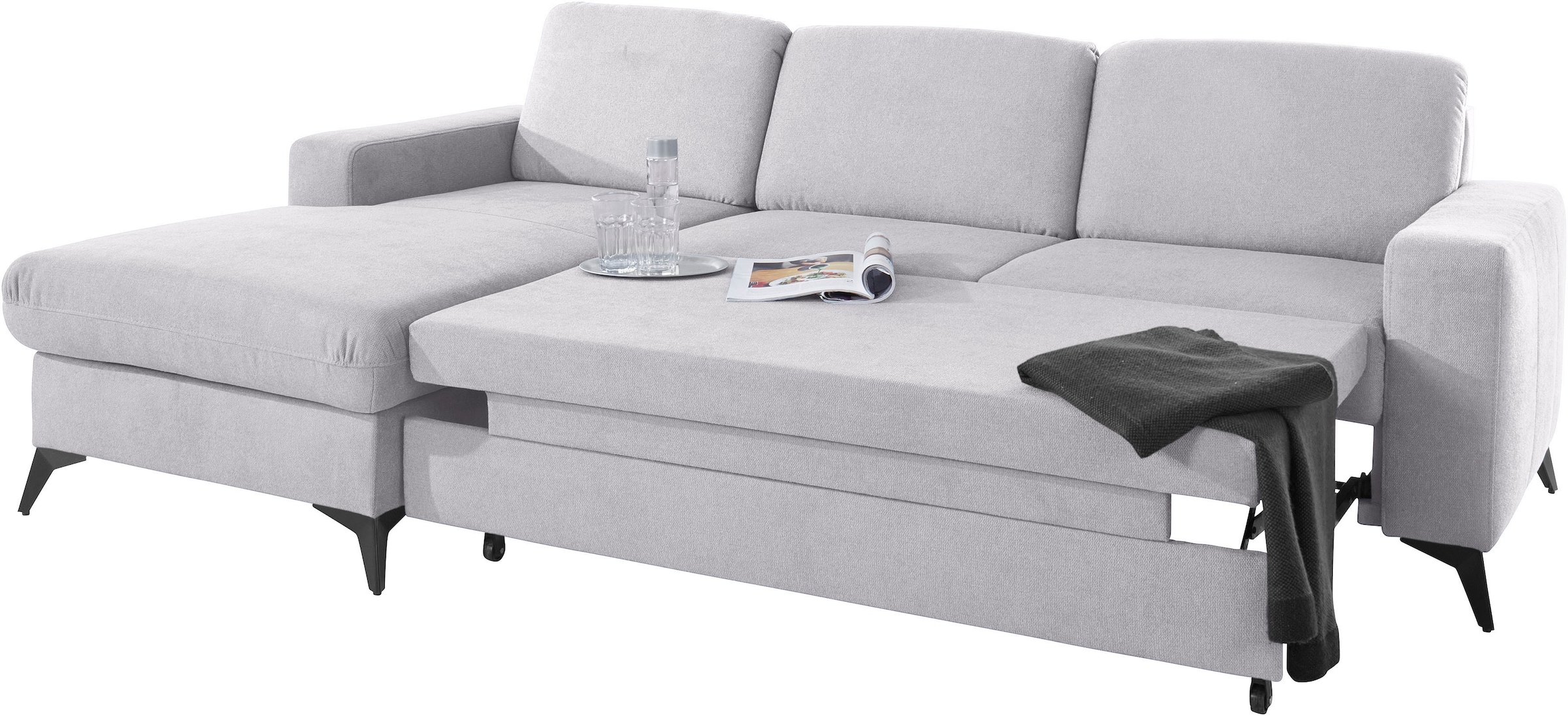 Places of Style Ecksofa »Lolland L-Form«, Wahlweise mit Bettfunktion und Bettkasten, Federkern
