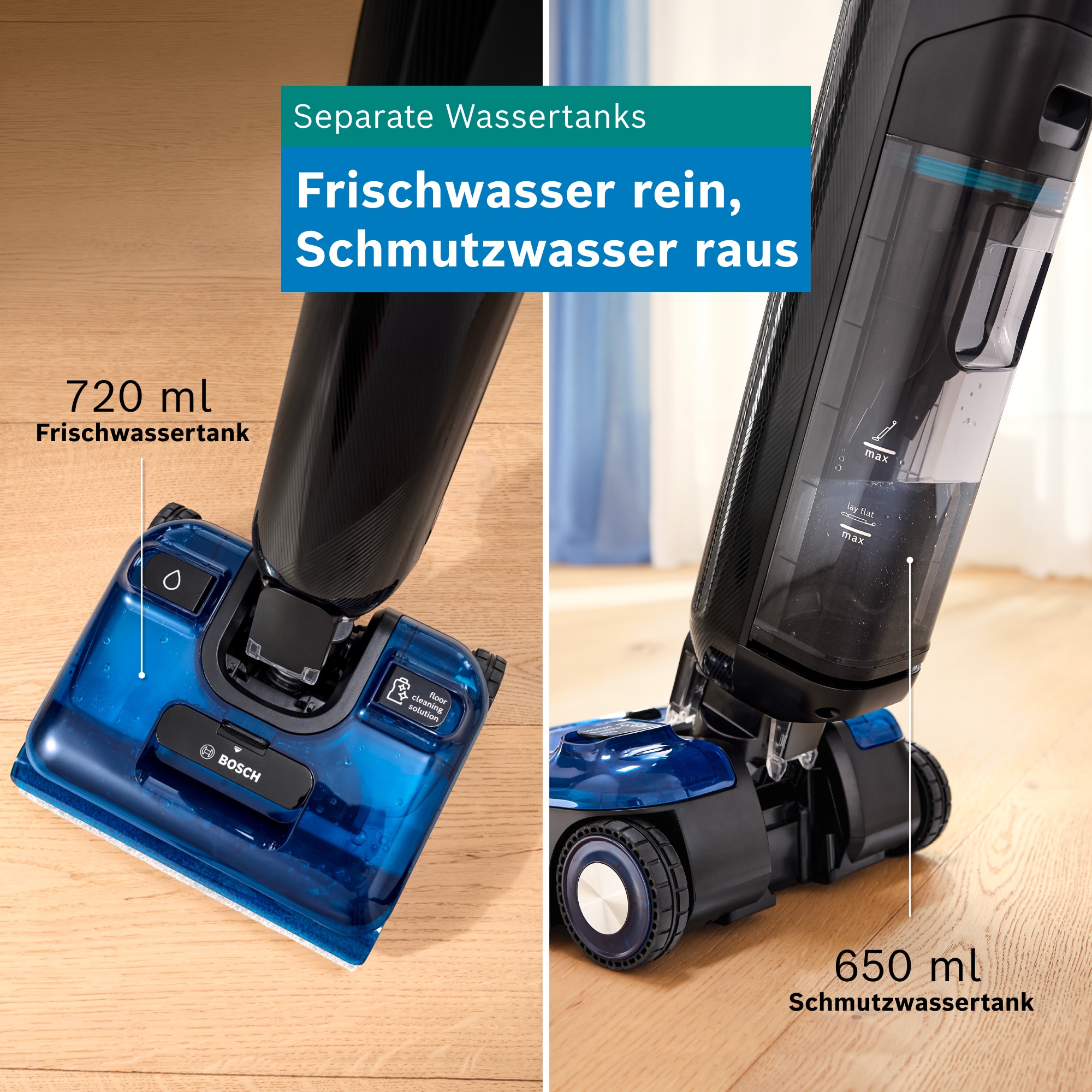 BOSCH Nass-Trocken-Sauger »OneFlow Serie 6 BHF61BM/BHF61BS, Selbstantrieb, 24kPA, 180°Neigung« Anti-Haarverwicklung, LED-Licht, Selbstreinigung, 40 min Akku / 150m²