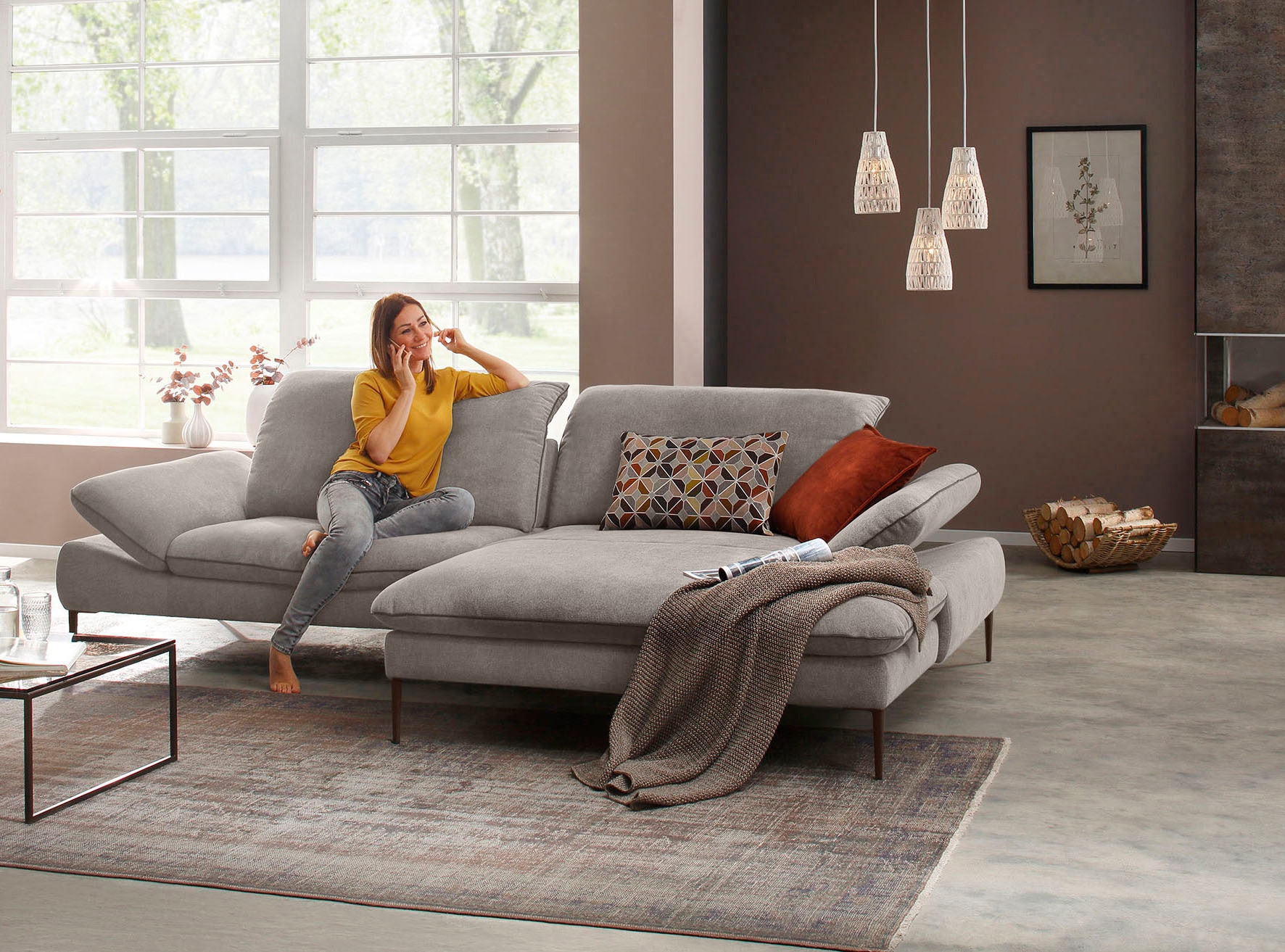 W.SCHILLIG Ecksofa »enjoy&MORE, Designsofa, elegant und bequem, L-Form« Sitztiefenverstellung, Füße bronze pulverbeschichtet, Breite 294 cm