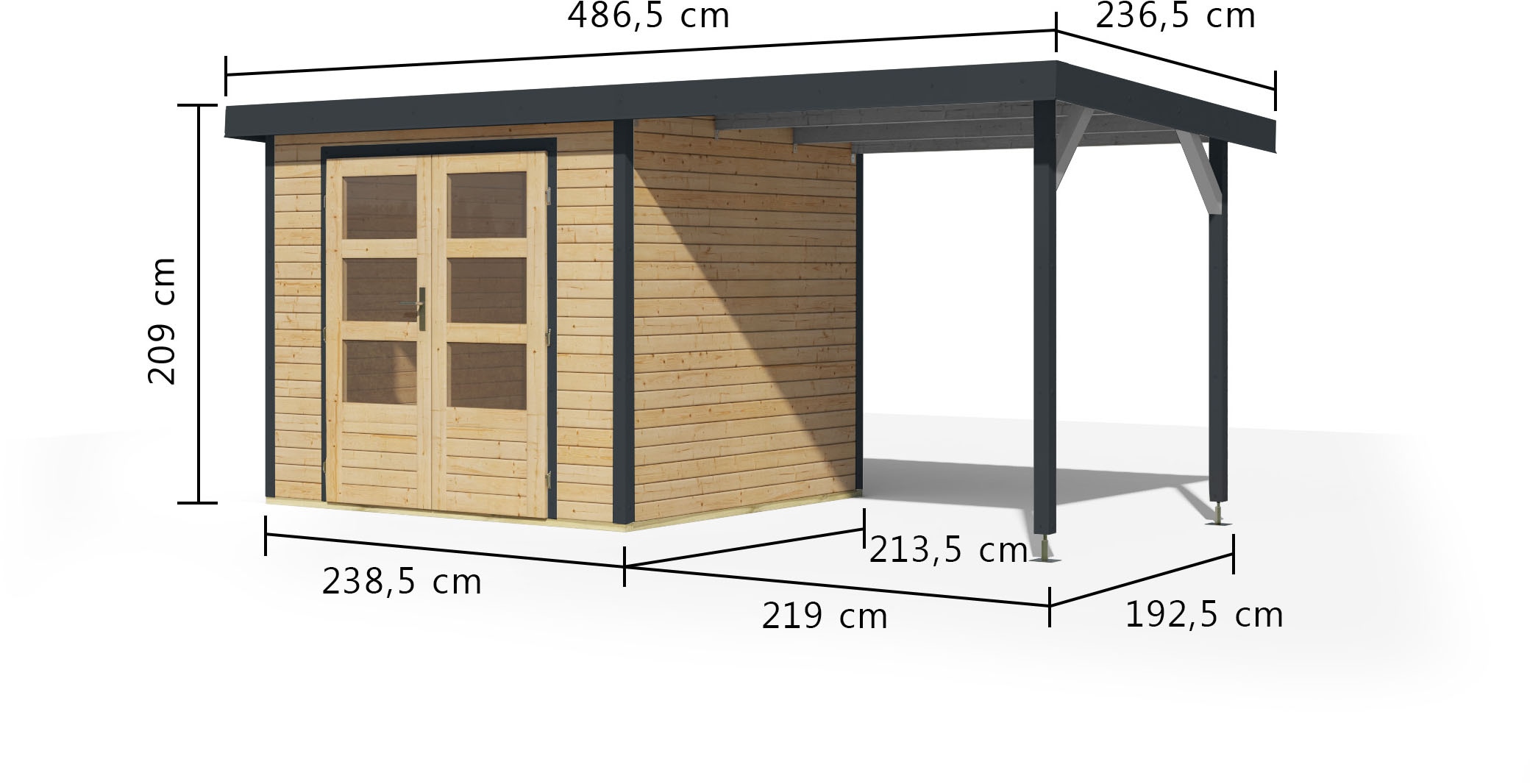 Karibu Gartenhaus »Jupiterino 3  SET, in verschiedenen Farben« inkl. Anbaudach