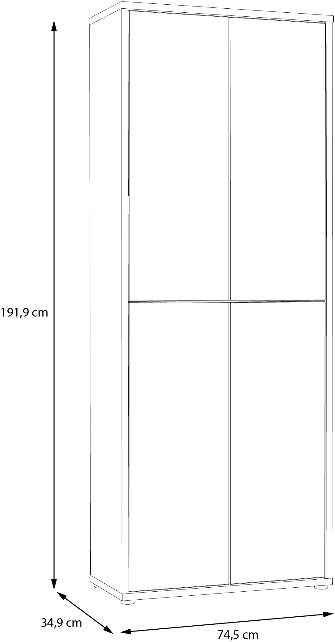FORTE Schuhschrank »Alice Springs«, (B/H/T 74,5/191,9/34,9 cm), Stauraumschrank, Mehrzweckschrank, Breite 74,5 cm, mit 8 Böden