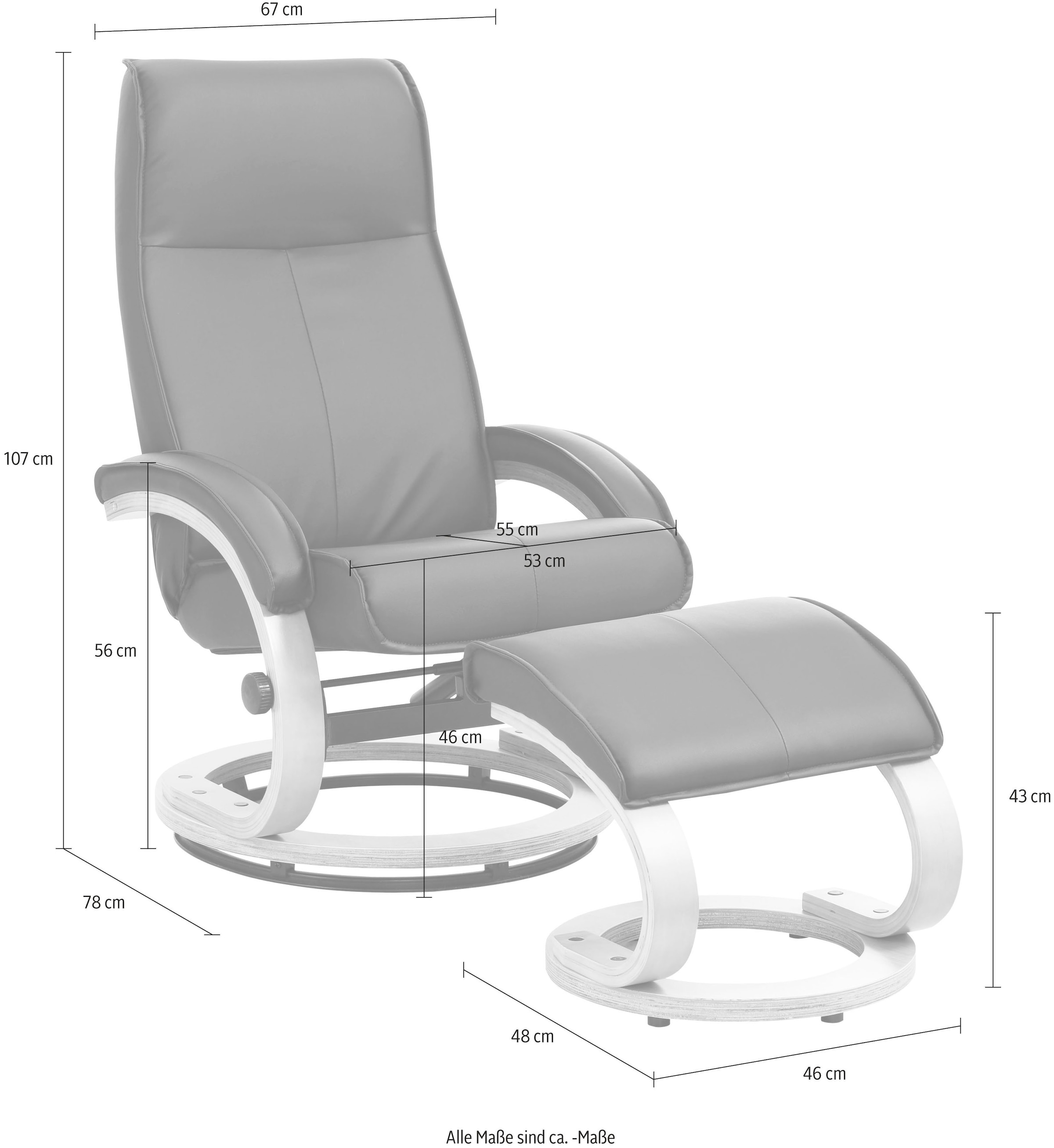 Home affaire Relaxsessel »Paris TV-Sessel, Sessel mit Hocker, Wohnzimmer, Schlaffunktion manuell«, (Set, 2 St., bestehend aus Sessel und Hocker), verstellbar, Microfaser, NaturLEDER, Webstoff, Sitzhöhe 46 cm