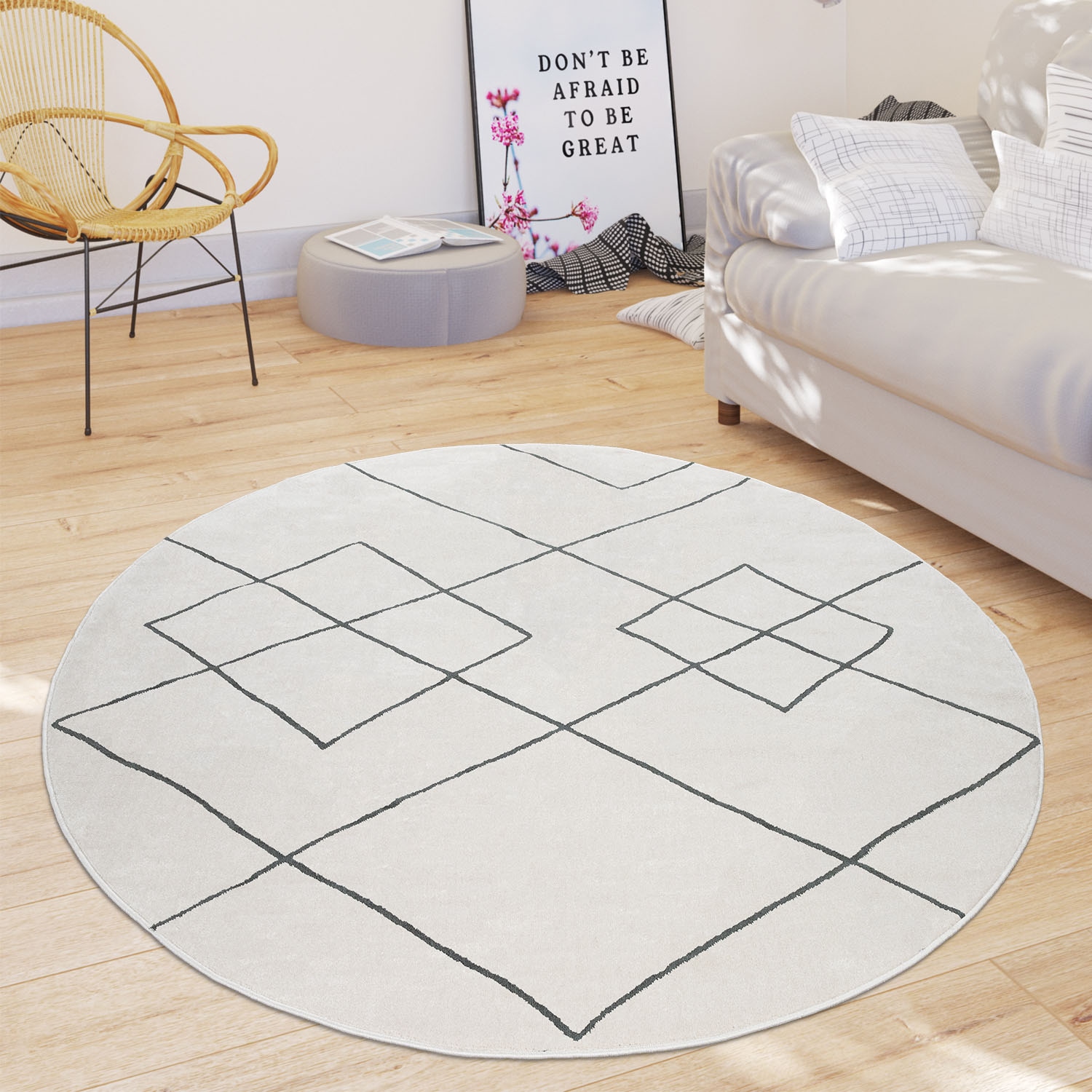 Paco Home Teppich »Haral 785«, rund, 9 mm Höhe, Kurzflor, Scandi Design, Rauten Motiv
