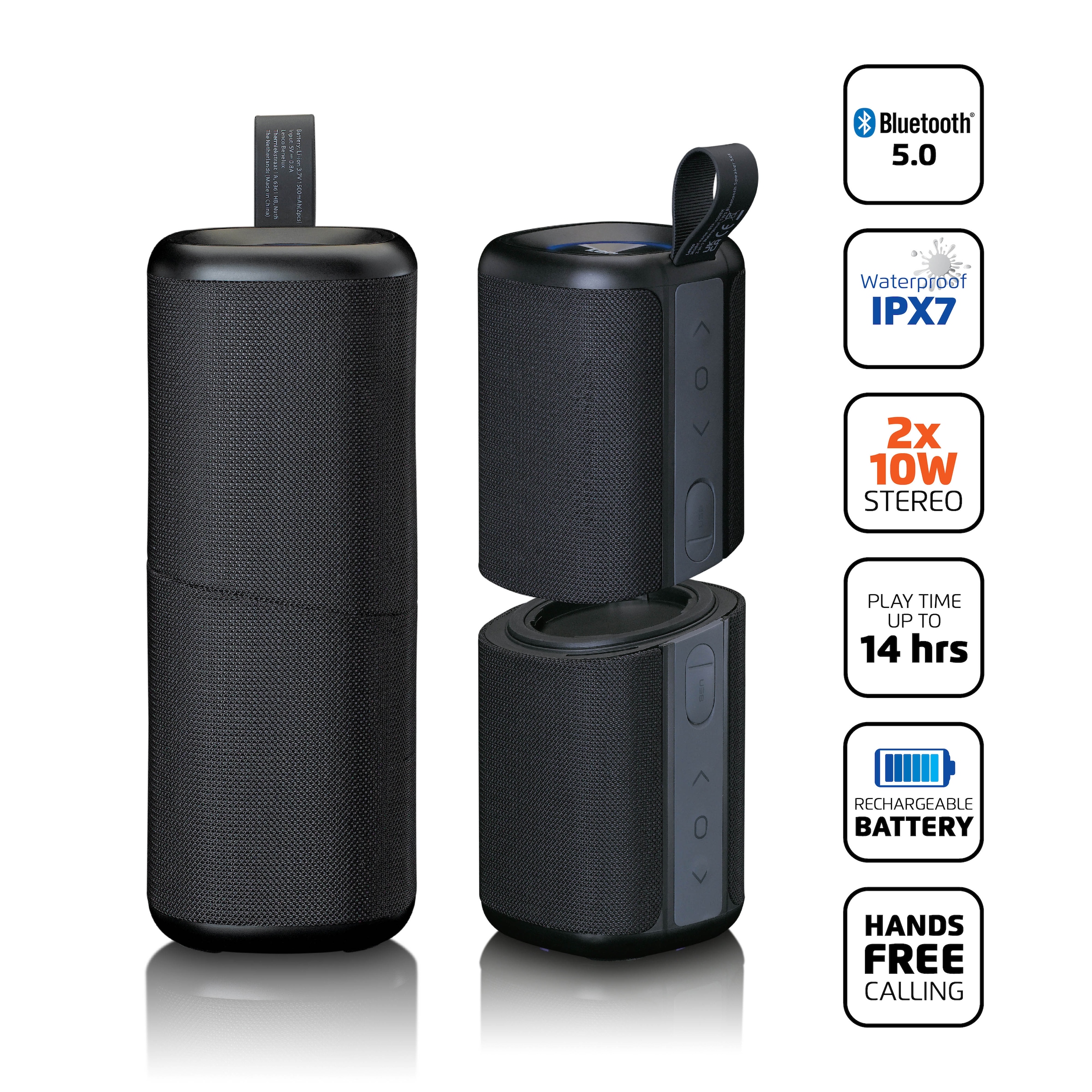 Lenco Bluetooth-Lautsprecher »BTP-400BK«, 2-in-1 Design, wasserdicht (IPX7)