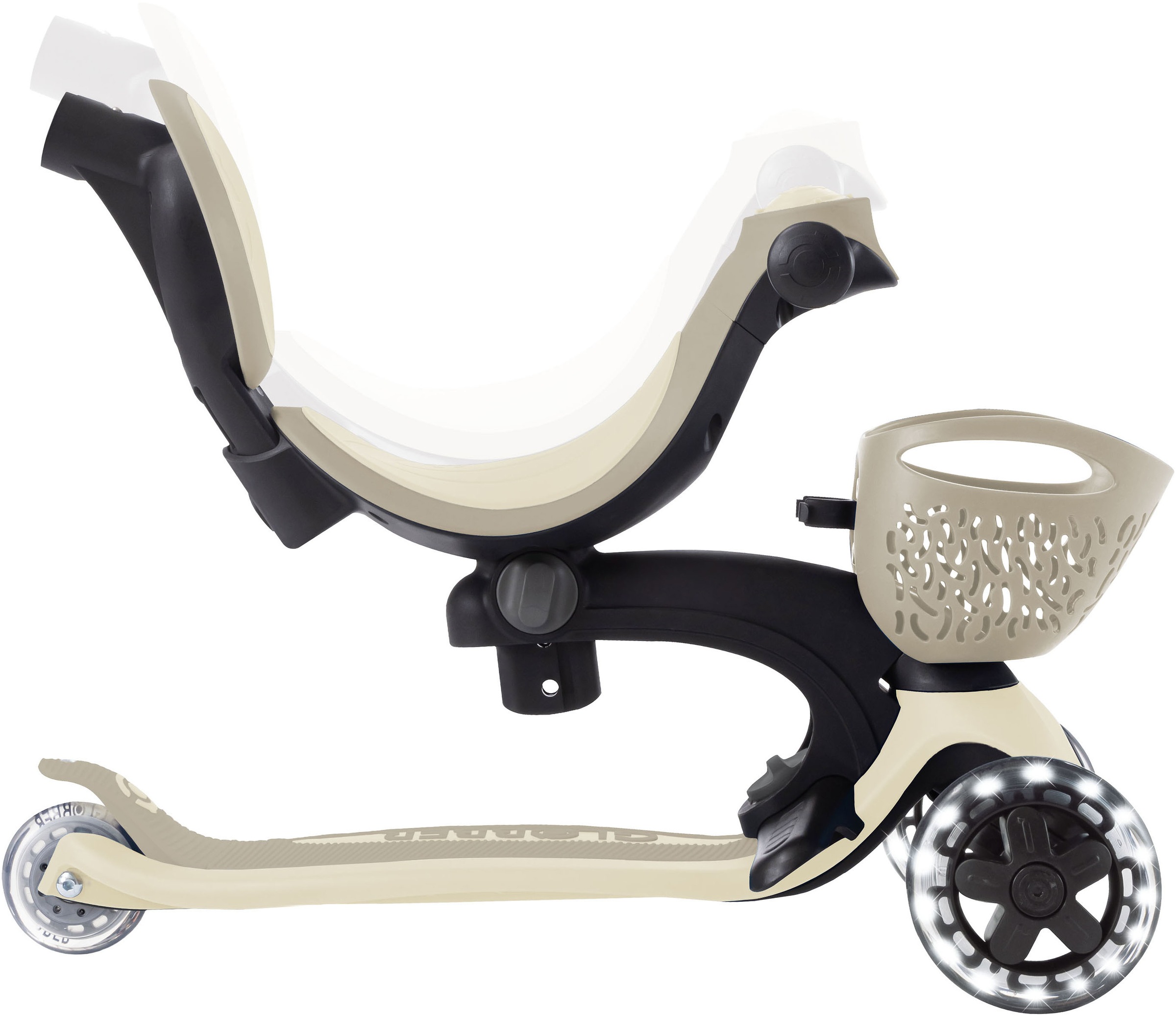 Globber Tretroller »GO-UP BABY 360 LIGHTS, mit Leuchtrollen und Leuchtmodul« Aufsitzrad, Laufrad und Scooter in Einem