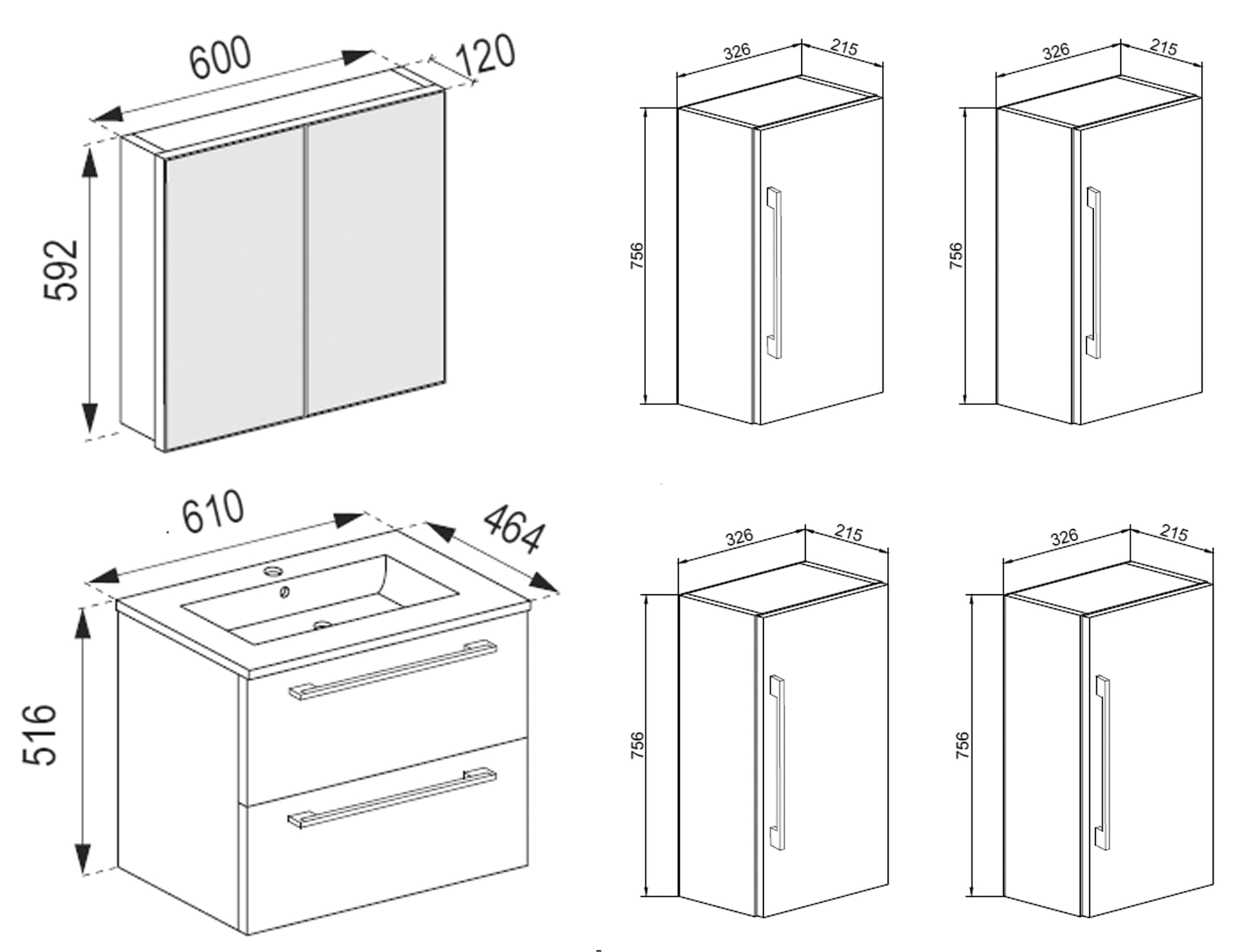 VCM Waschtisch »5-tlg. Waschplatz Waschtisch Badinos Schublade SC« 5 Stk. tlg.
