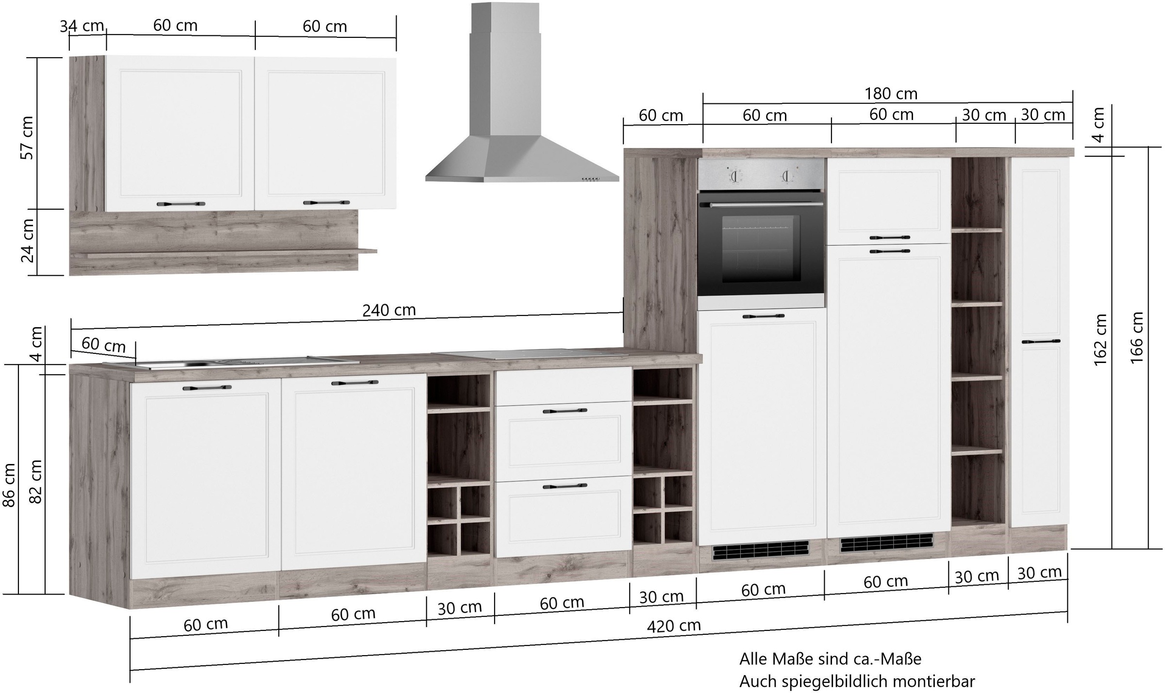 KOCHSTATION Küchenzeile »KS-Lana« 420 cm breit, wahlweise mit oder ohne E-Geräte