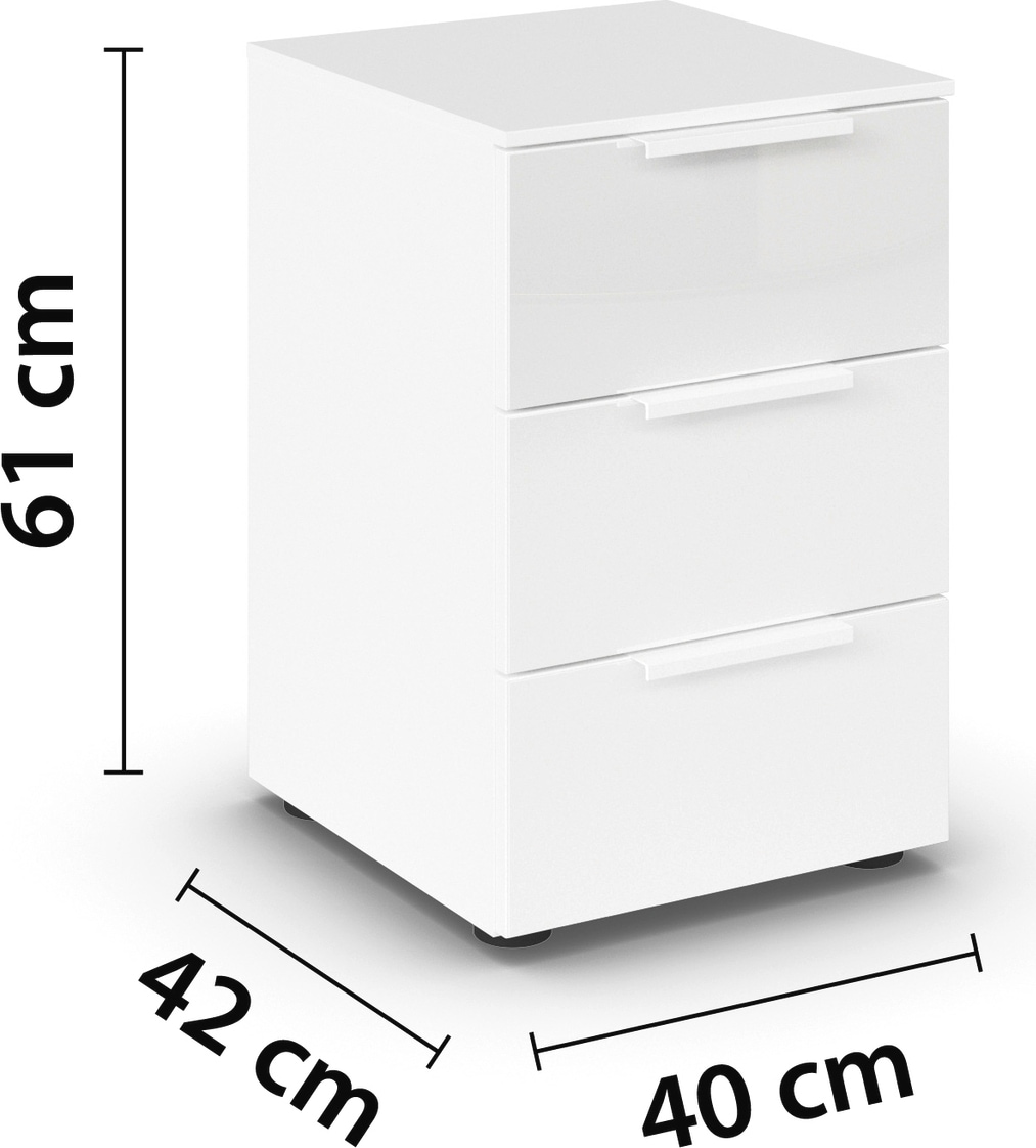 rauch Nachtkommode »Nachttisch Nachtschrank Nachtkonsole FLIPP mit Glasfront«, (Breite 40 cm), mit 3 Schubladen und Soft-Close-Funktion sowie Glasfront