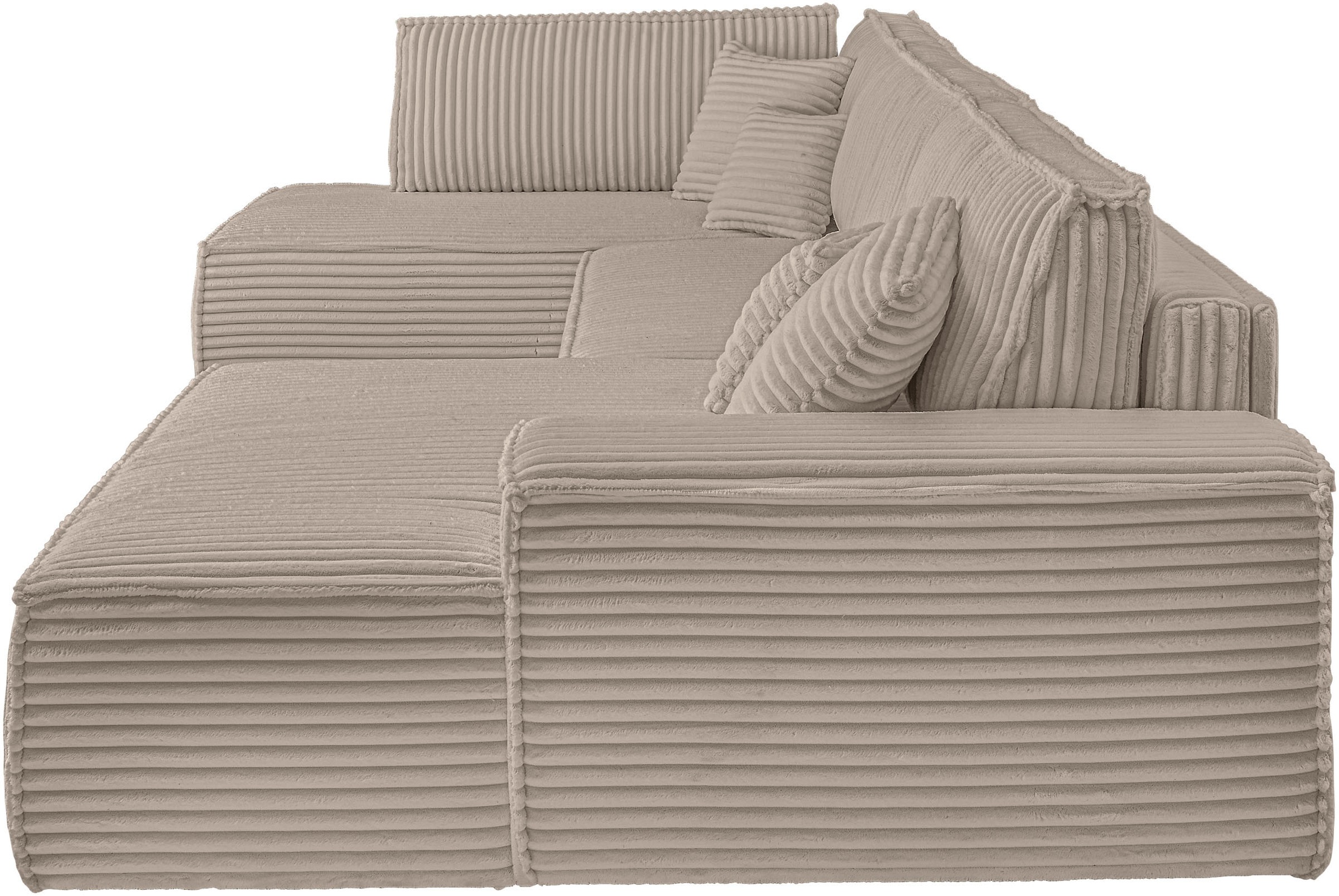 OTTO home Wohnlandschaft »FINNLEY U-Form XXL 329 cm - OTTO. Verlässliche Qualität.« Schlafsofa, Bettkasten, in Bouclé, Struktur fein und Mega Cord