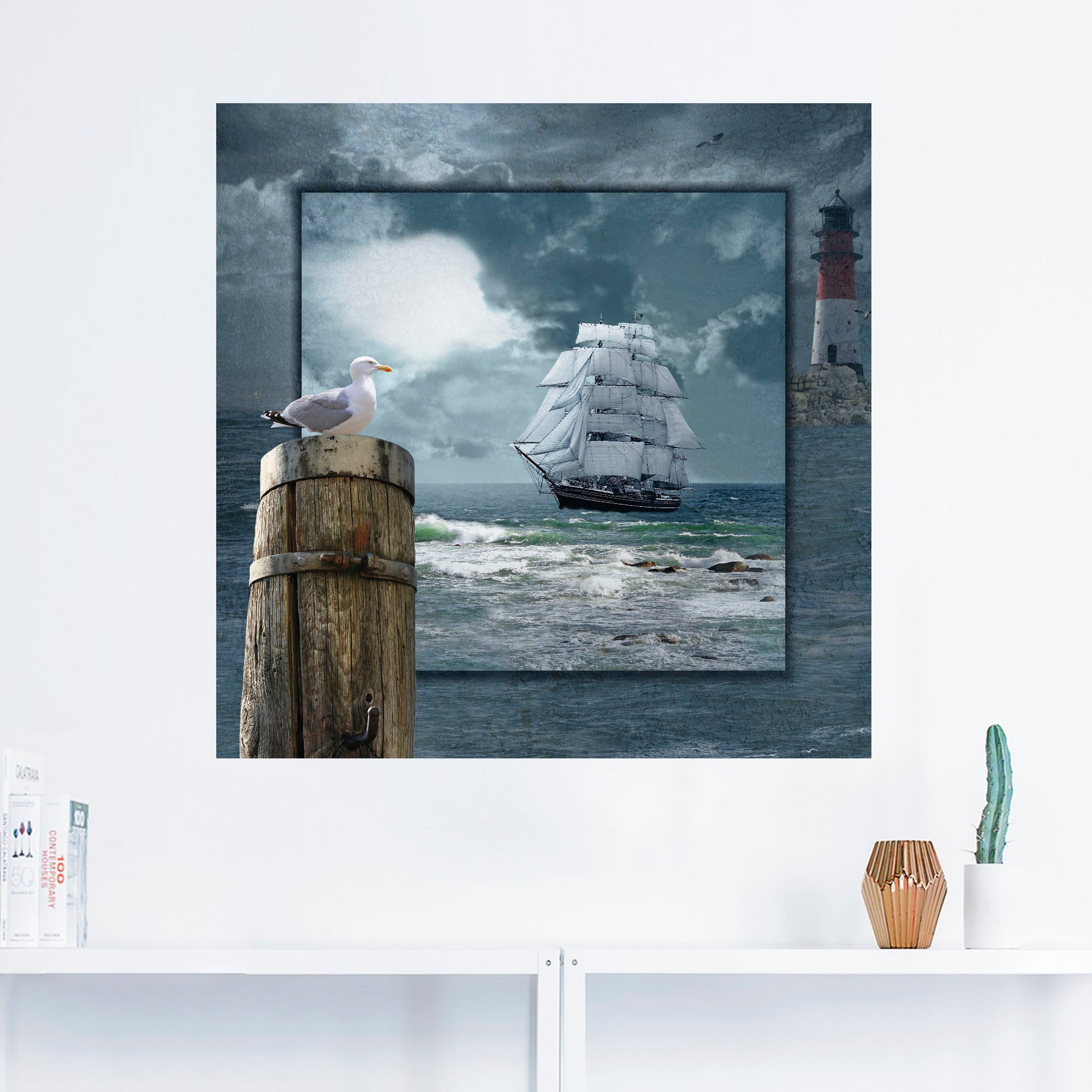Artland Wandbild »Maritime Collage mit Segelschiff«, Boote & Schiffe, (1 St.), als Leinwandbild, Poster, Wandaufkleber in verschied. Größen