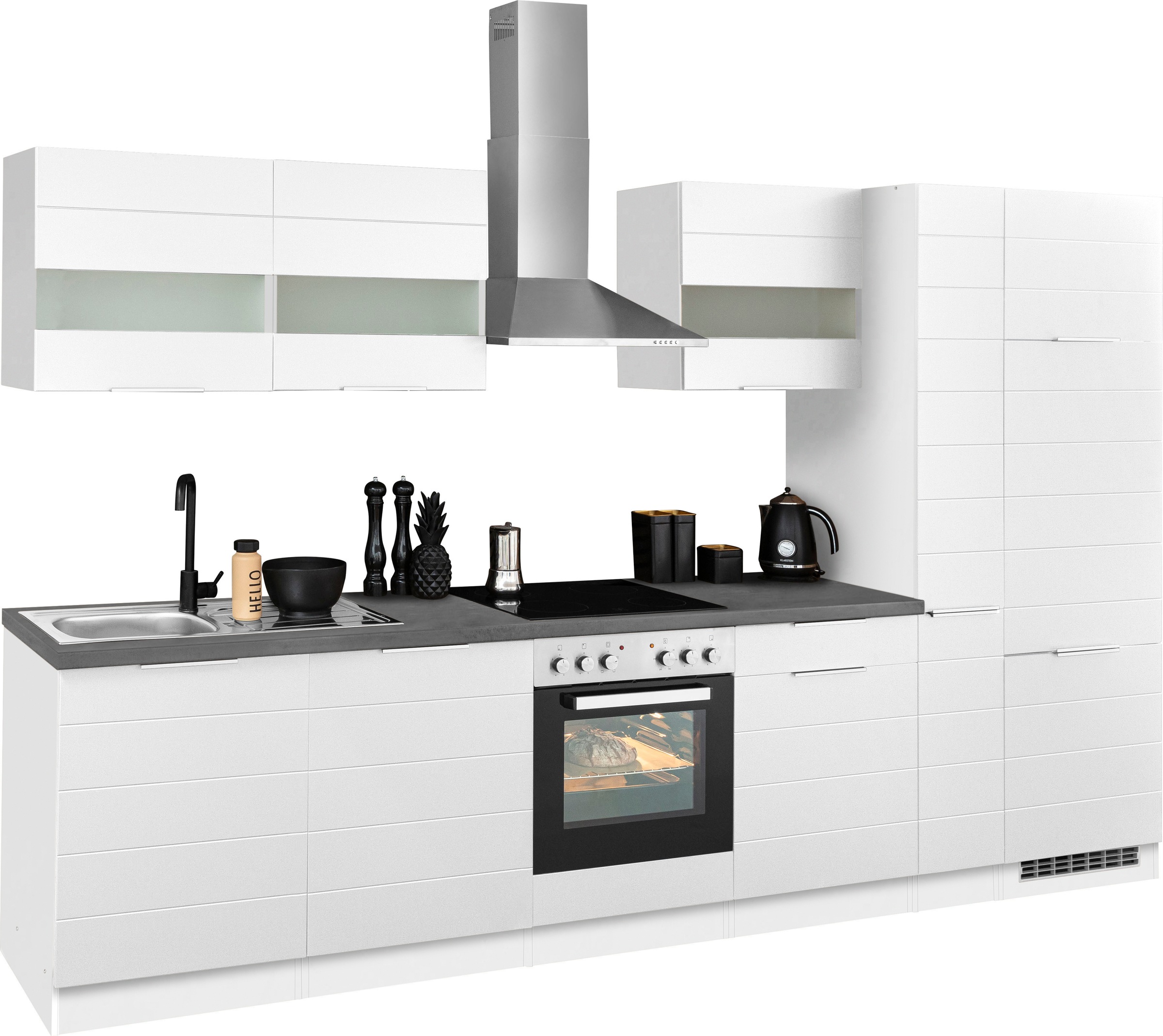 KOCHSTATION Küchenzeile »KS-Luhe« 330 cm breit, wahlweise mit oder ohne E-Geräten, gefräste MDF-Fronten