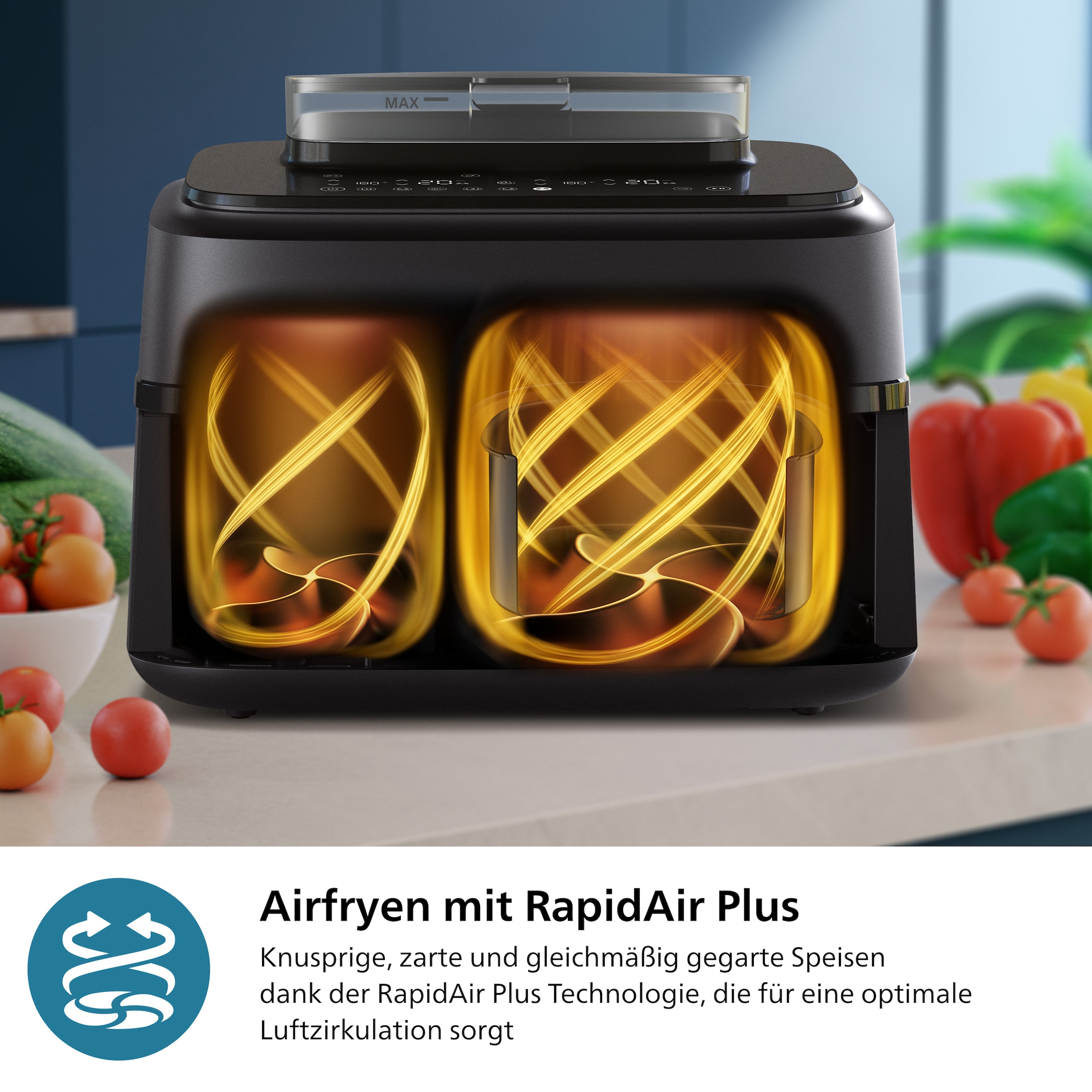 Philips Heißluftfritteuse »NA552/00 Steam Airfryer 5000 Series Dual Basket 9L Kapazität (3L+6L)«, 2750 W, mit Dampfgar-Funktion; Schwarz/Kupfer