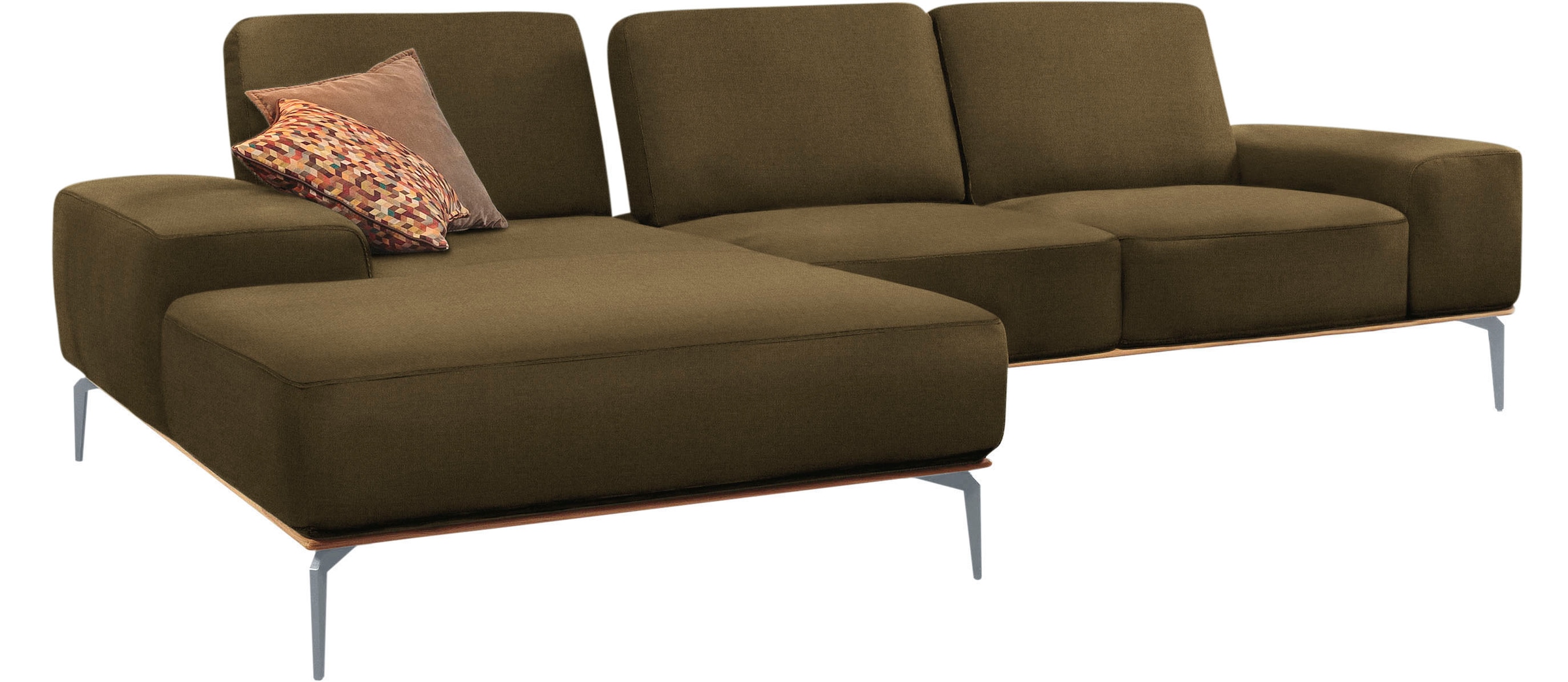 W.SCHILLIG Ecksofa »run, Designsofa mit tollem Sitzkomfort, bequem, L-Form«, mit elegantem Holzsockel, Füße in Silber matt, Breite 299 cm