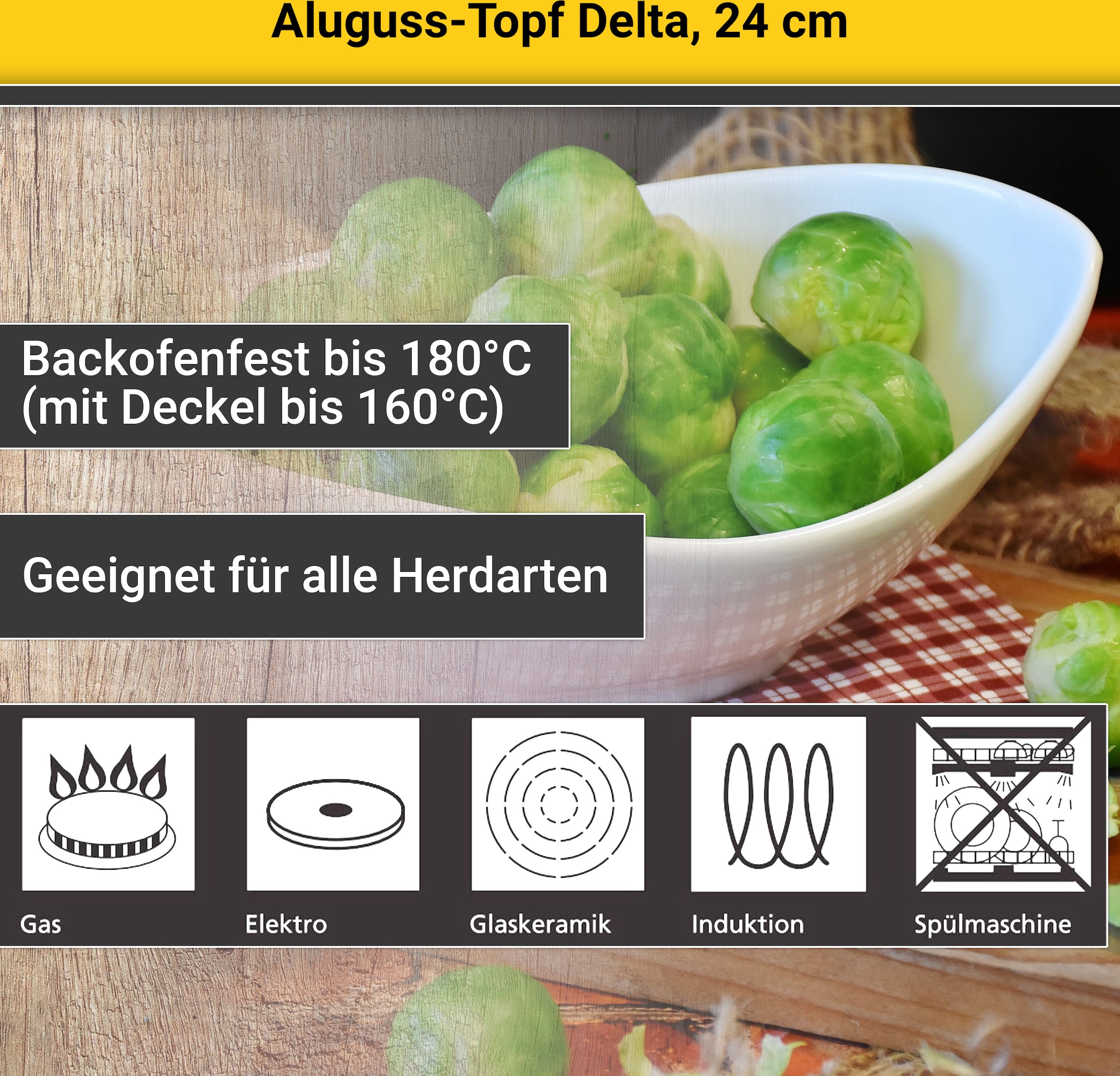 Krüger Fleischtopf »Aluguss Fleischtopf mit Glasdeckel DELTA, 24 cm«, Aluminiumguss, (1 tlg.), für Induktions-Kochfelder geeignet