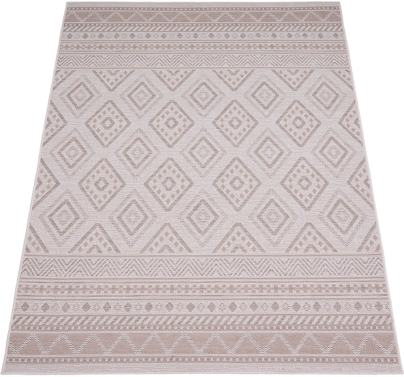 Paco Home Teppich »Vermont 184« rechteckig 4 mm Höhe Flachgewebe, modernes Design mit Rauten, gesteift, Outdoor geeignet