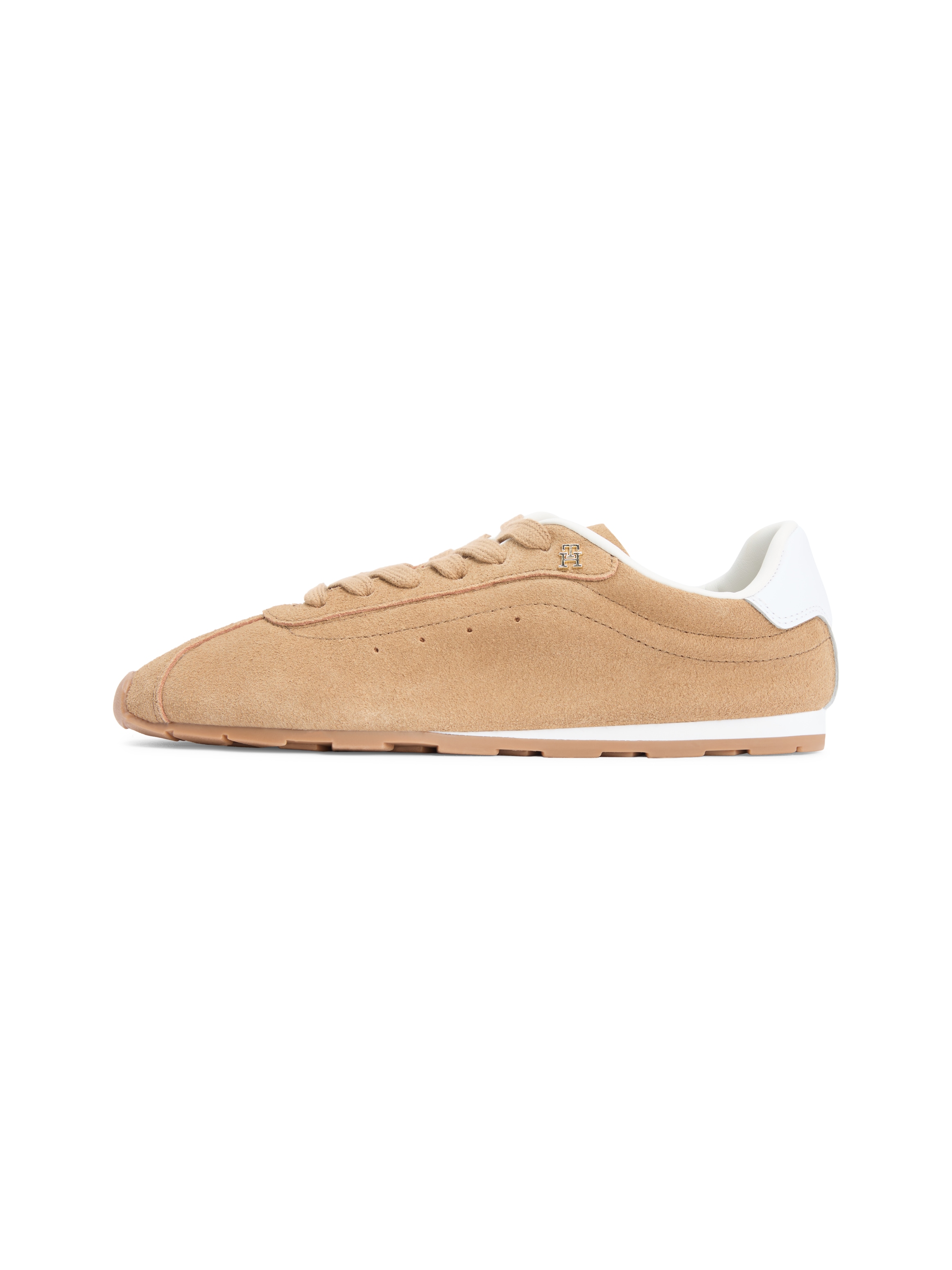 Tommy Hilfiger Sneaker »TH BELLA LOW RUNNER SUEDE«  Halbschuh, Schnürer, Freizeitschuh mit kontrastfarbenem Fersenbesatz