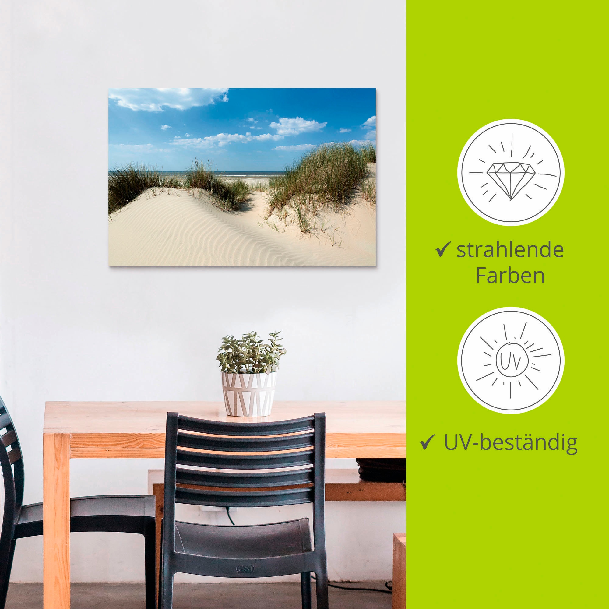 Artland Alu-Dibond-Druck »Düne mit Meeresblick« Strand 1 Stk. tlg. für Innen- und Außenbereich geeignet, Outdoorbild