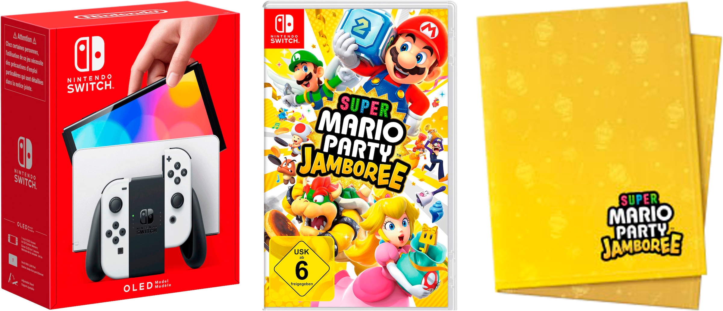 Nintendo Switch Konsolen-Set »OLED weiß inkl. Mario Party Jamboree und exklusiver Nintendo Decke«