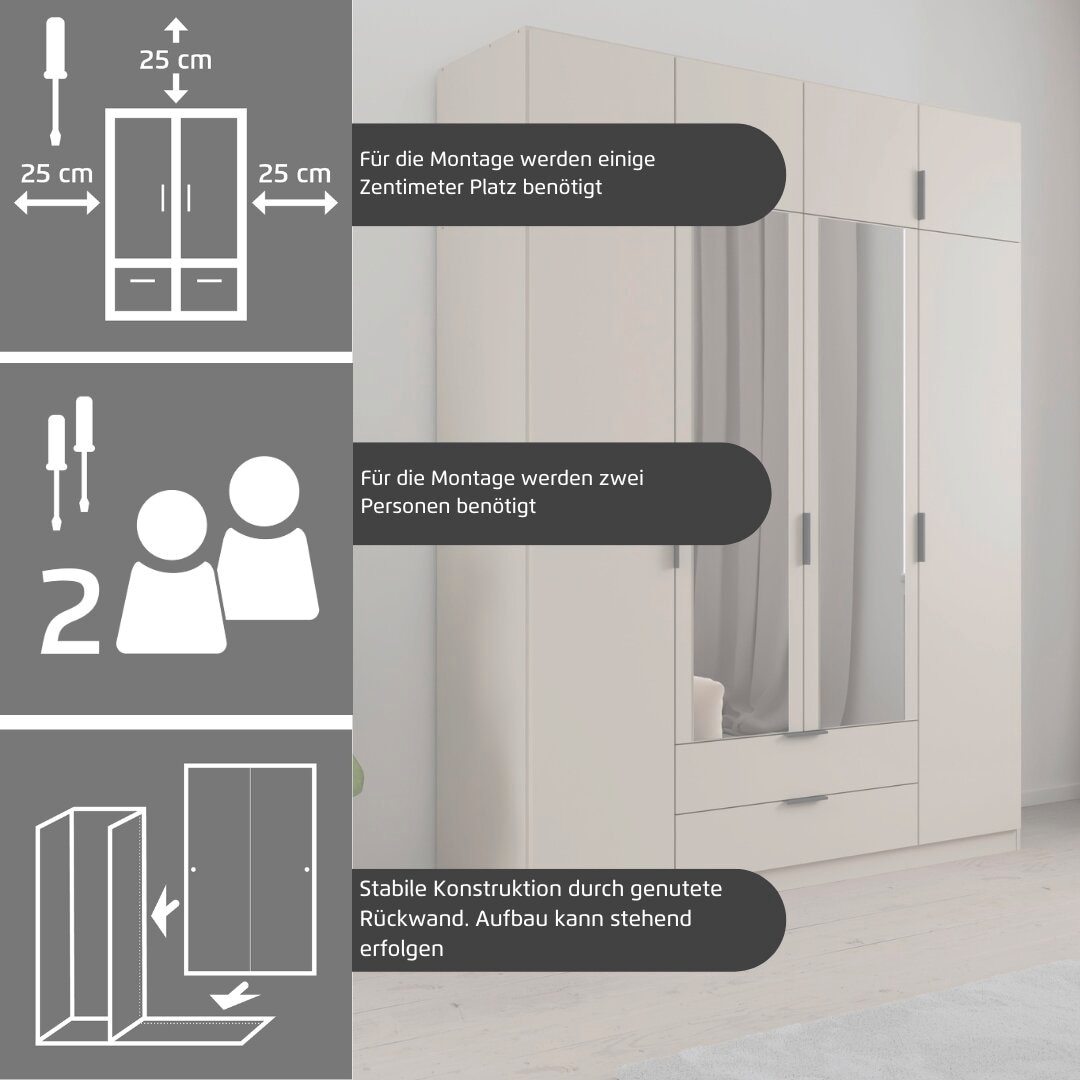 rauch Kleiderschrank »Drehtürenschrank Schrank Garderobe Ankleide Schlafzimmer LAGOA« in 3 verschiedenen Ausstattungen BASIC/CLASSIC/PREMIUM,  moderne Kantengriffe aus Metall, optional mit Aufsatz MADE IN GERMANY