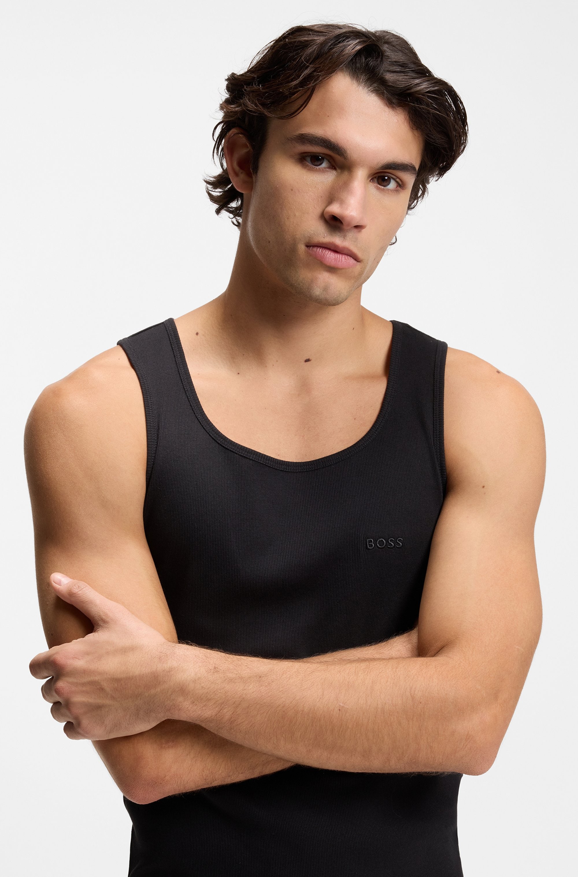 BOSS Tanktop »3P RibClassic BOSS ONE« Ton in Ton Stickerei auf der Brust