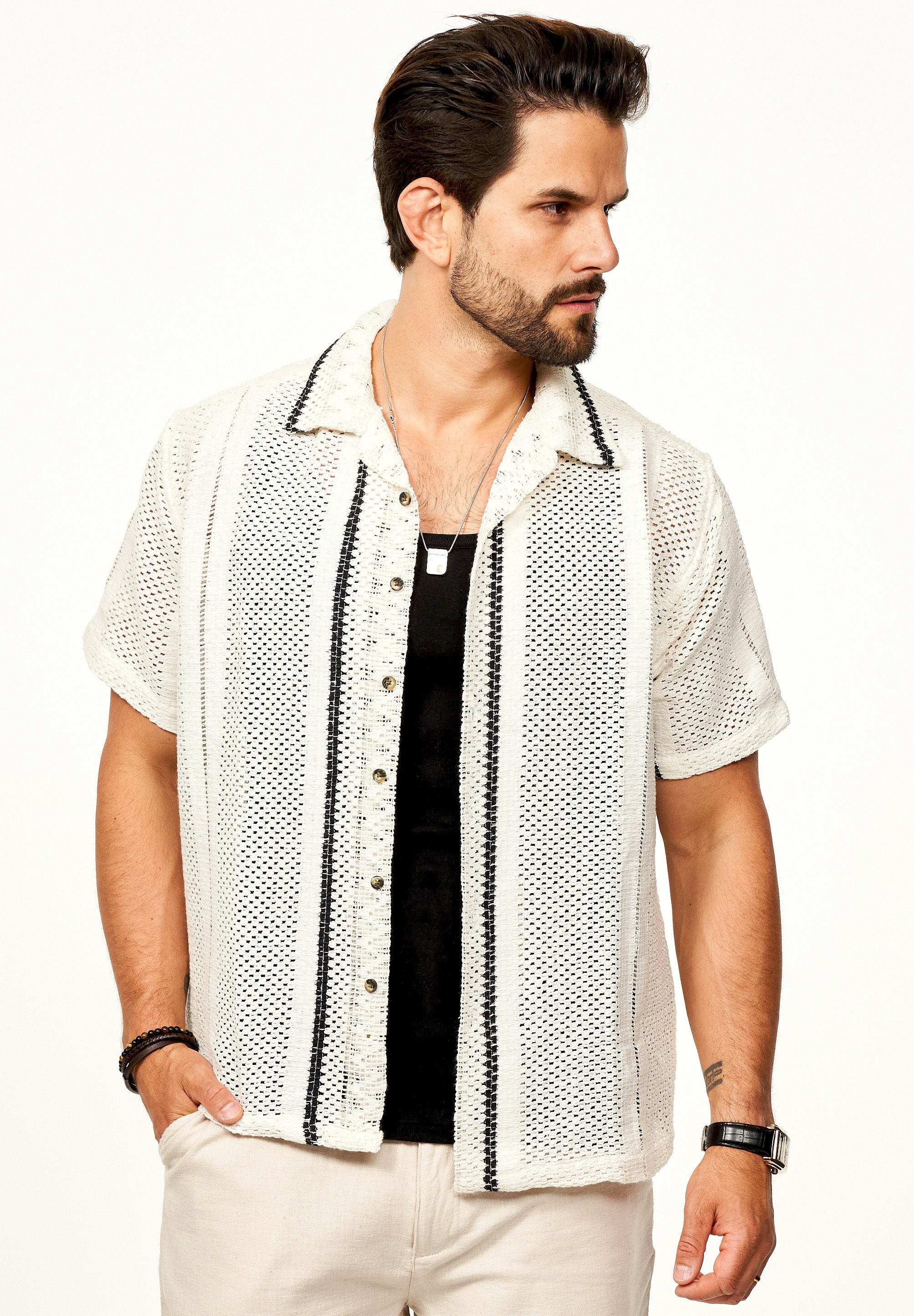 SOULSTAR Kurzarmhemd »Freizeithemd als Kurzam Strick Hemd im Retro-Look - Strick Polo-Hemd Overshirt im Regular-Fit für Herren«