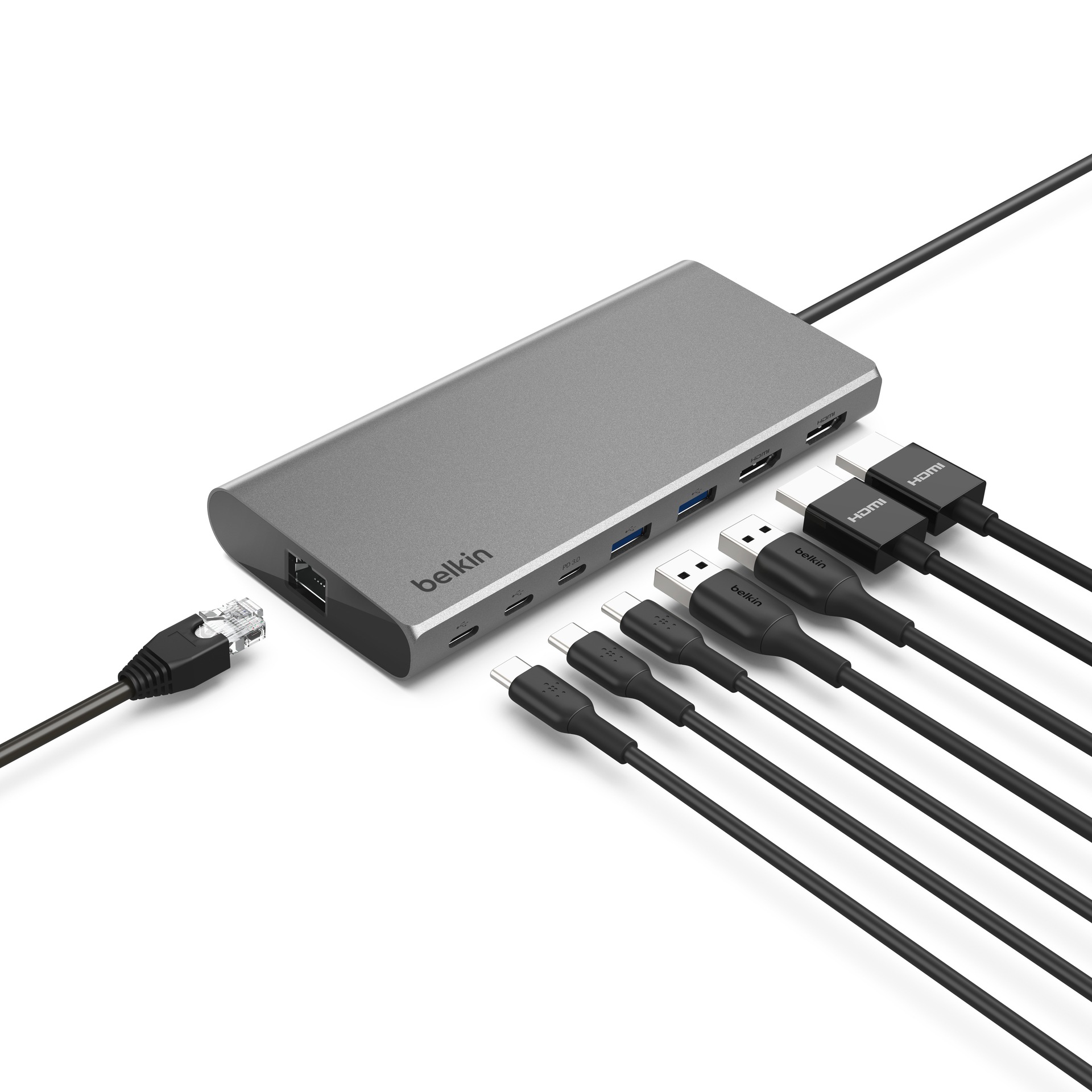 Belkin Laptop-Dockingstation »Connect Universal USB-C-8-in-1-Core-Hub für zwei Bildschirme«, (1 St.), unterstützt 2 UHD Monitore, 4K/60 Hz und 4K/30 Hz