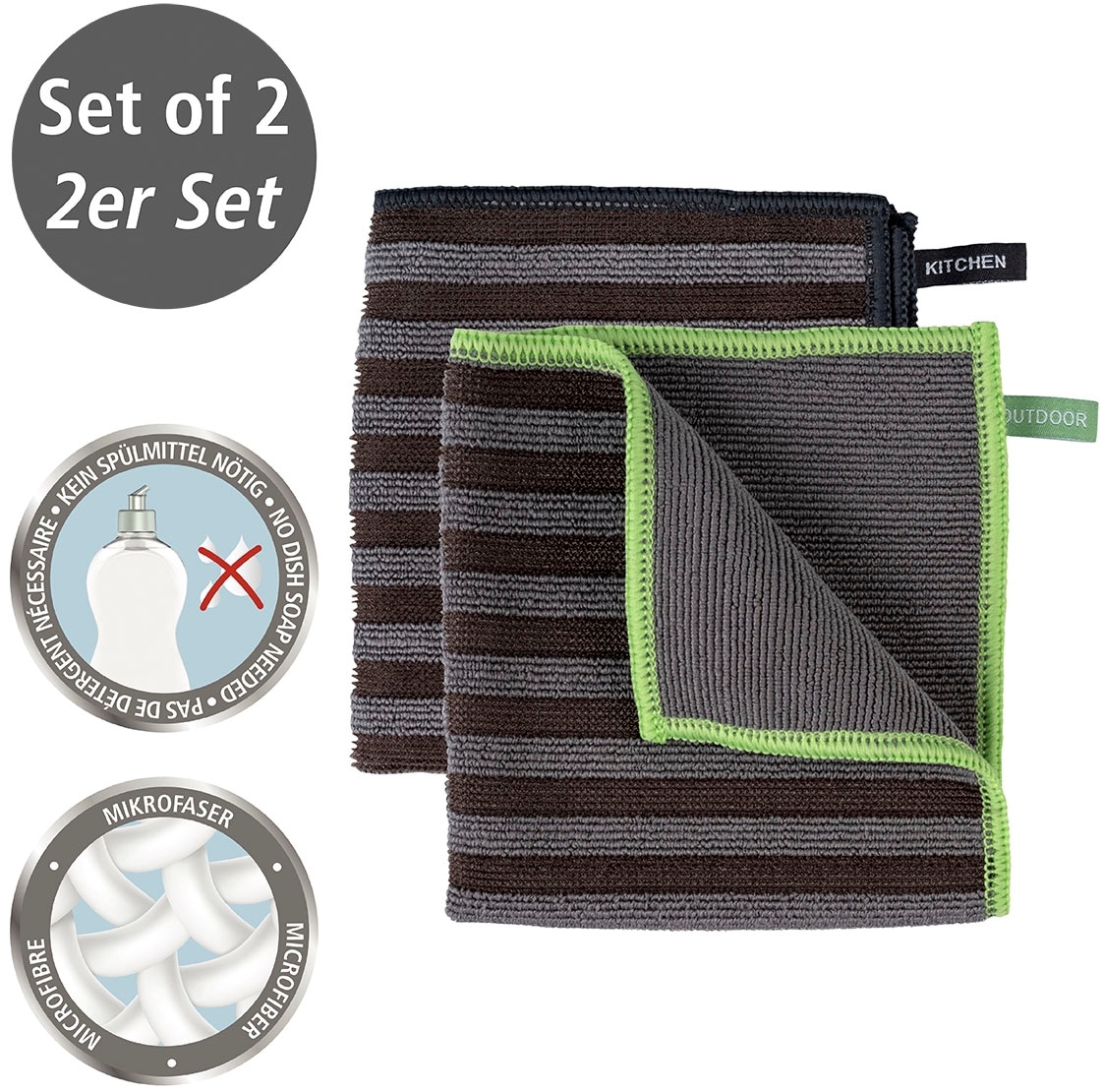 WENKO Reinigungstücher »Universal, Spül-Set«, Mikrofaser, (Set, 5 St.), mit Spülbürste aus Silikon
