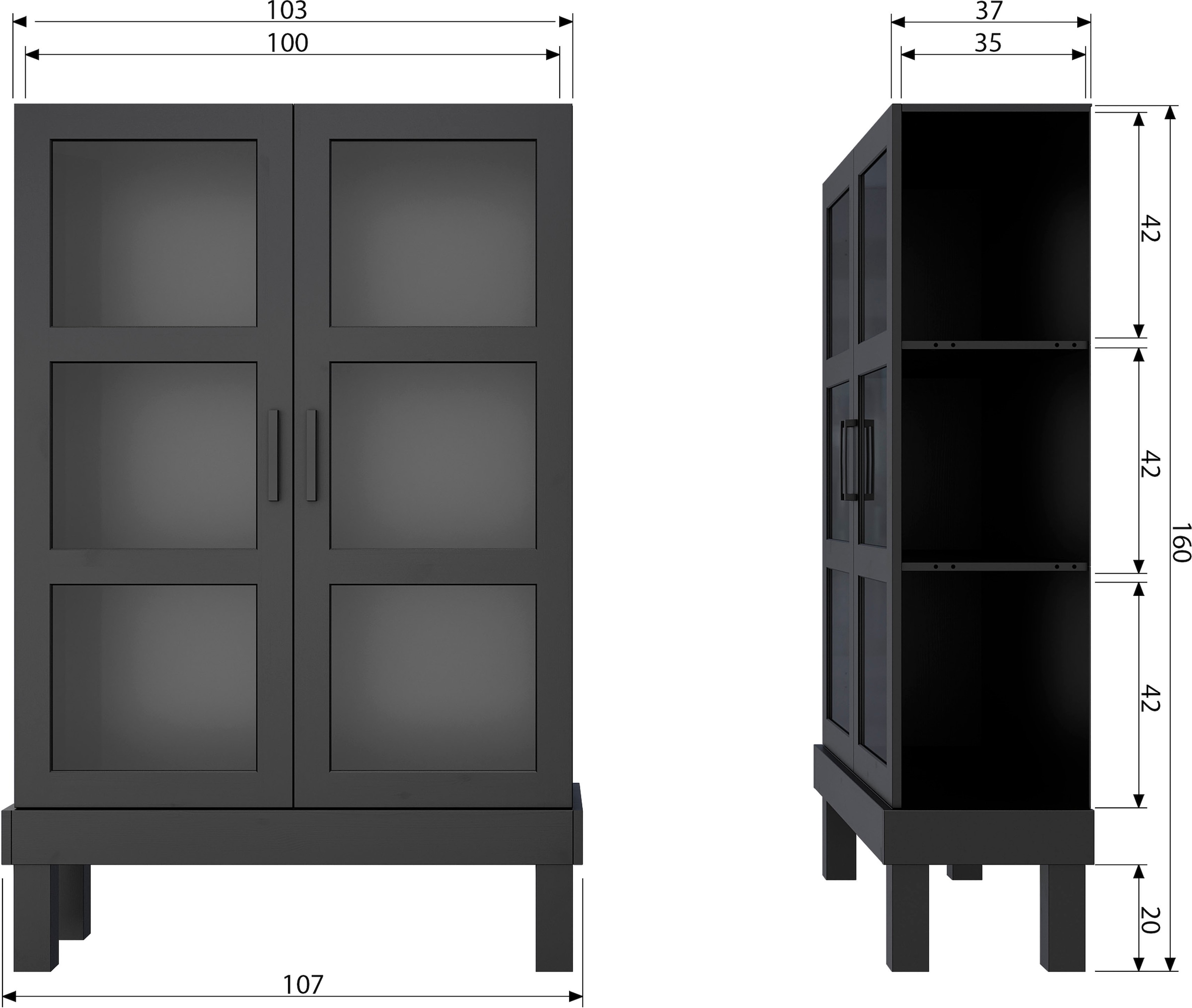 WOOOD Vitrine »Bonk«, ausgestattet mit drei Regalen, H 160 cm x B 107 cm