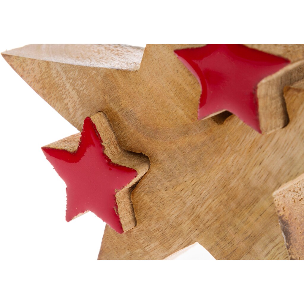 Myflair Möbel & Accessoires Dekostern »Star, Deko Puzzle Stern, mit kleinen Sternen«, (2 St.), Weihnachtsdeko aus Holz, Weihnachtsstern, Höhe ca. 14 cm