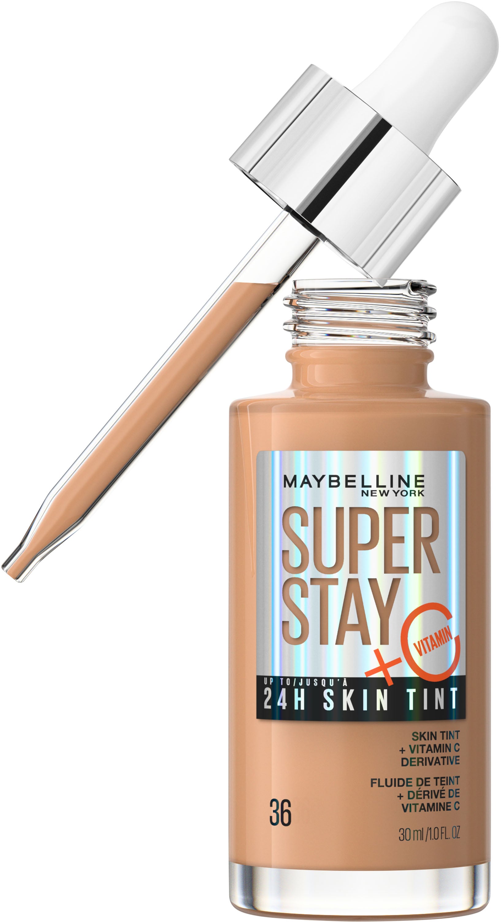 MAYBELLINE NEW YORK Foundation »SUPER STAY 24H SKIN TINT MIT VITAMIN C« bietet dank hautähnlicher Pigmente eine leichte bis mittlere Deckkraft