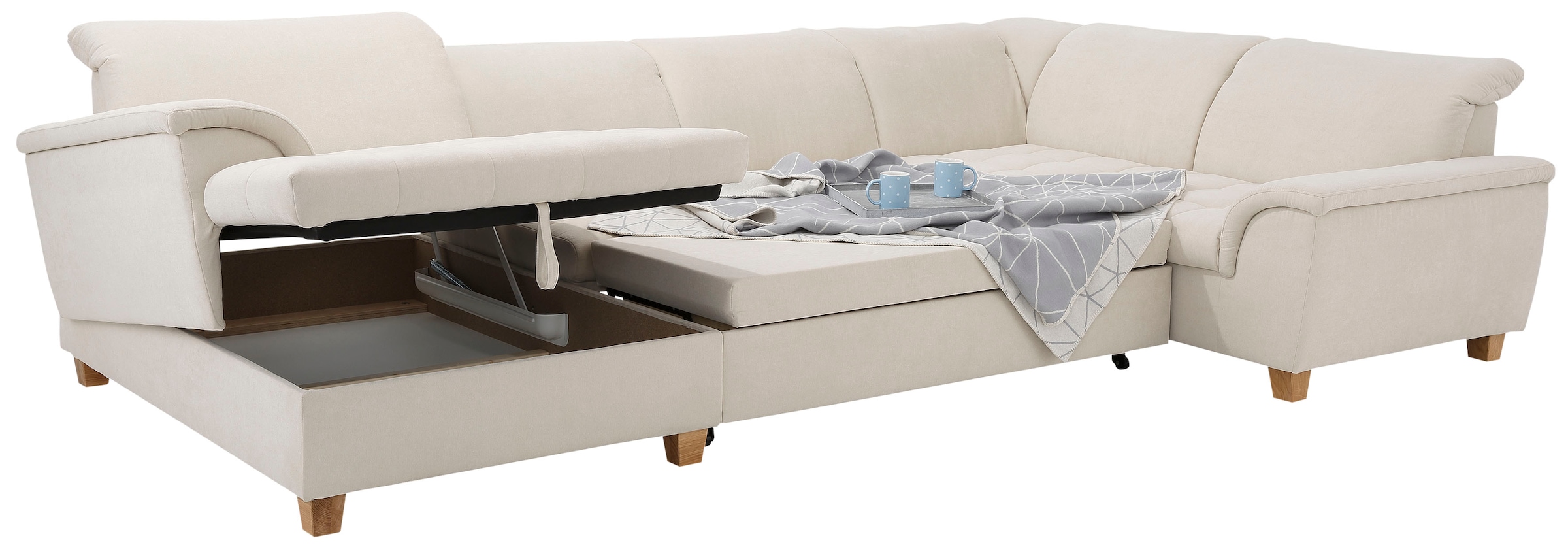 Home affaire Wohnlandschaft »Lyla U-Form«, wahlweise mit Rückenfunktion und zusätzlich mit Bett + Bettkasten