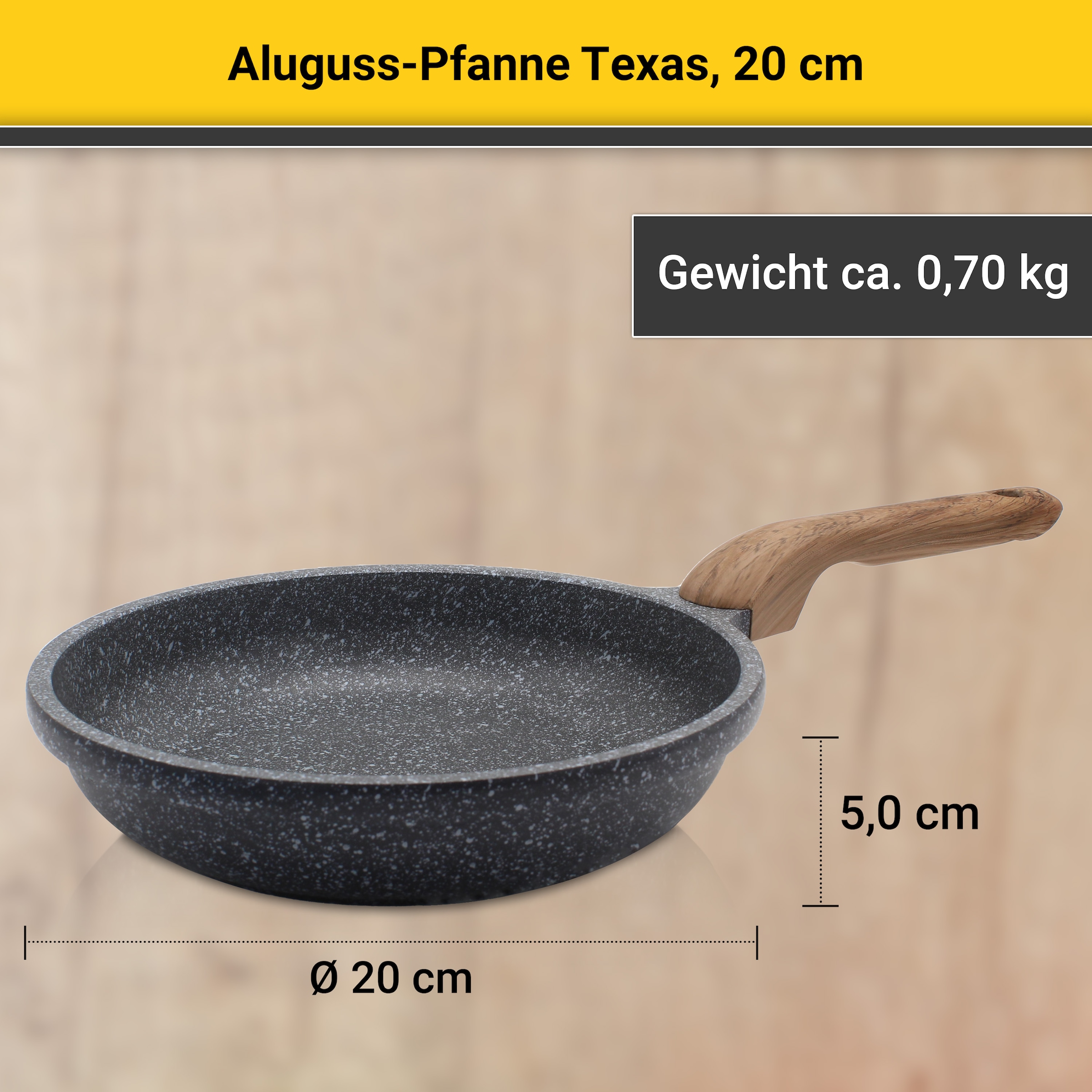 Krüger Bratpfanne »Aluguss Pfanne flach Texas« Aluminiumguss 1 Stk. tlg. für Induktions-Kochfelder geeignet