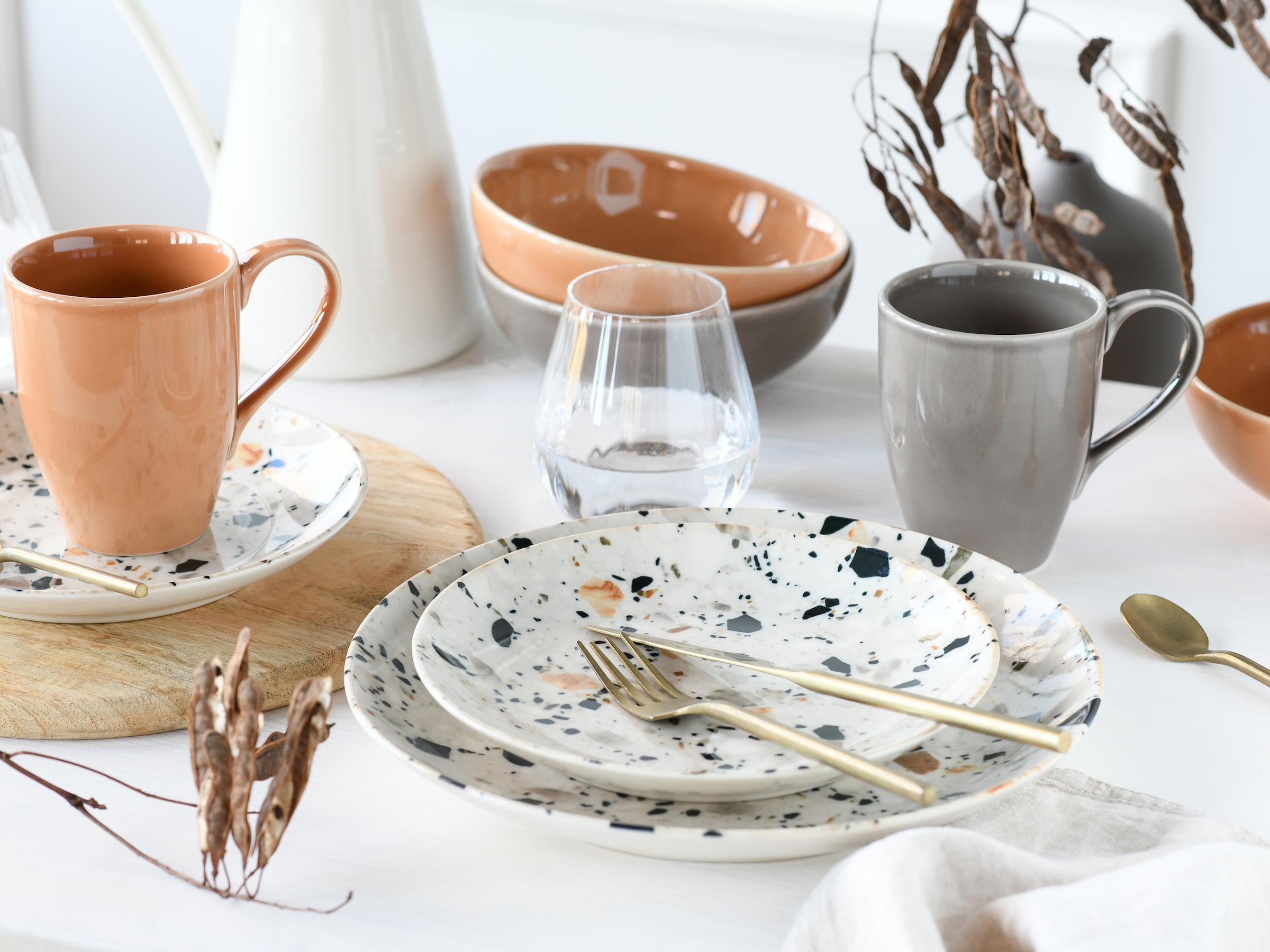 CreaTable Kombiservice »Terrazzo Mix, Service 16-tlg.« Unregelmäßige Steine, Steinoptik