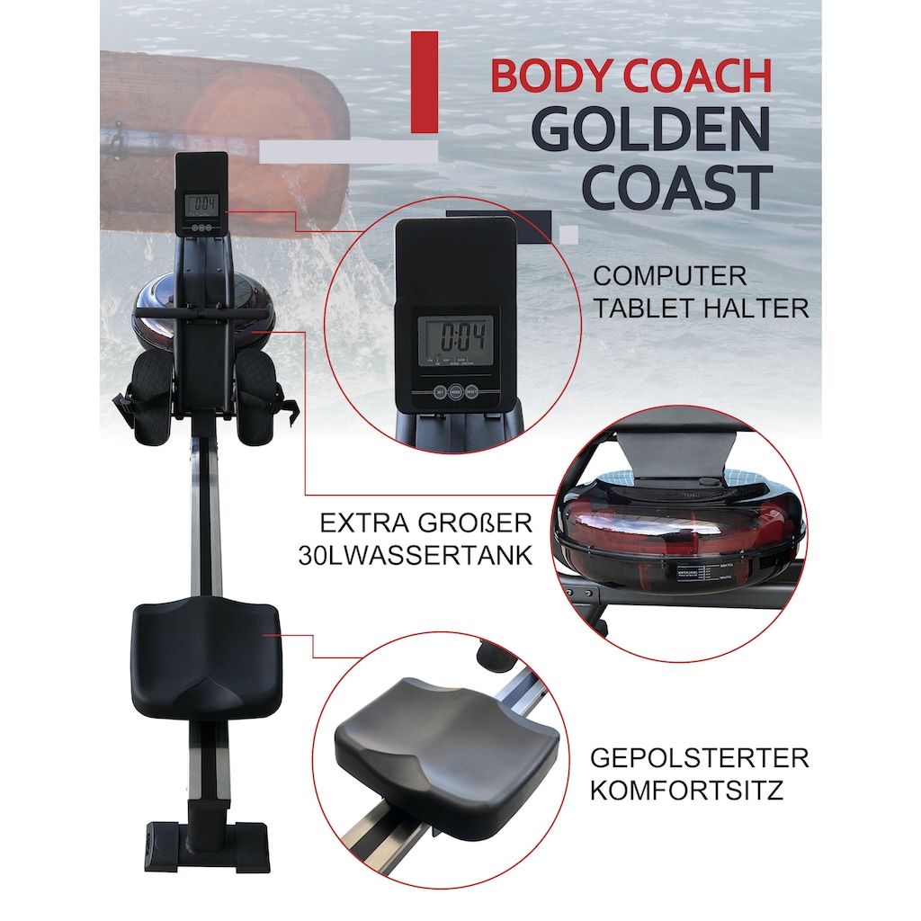 body coach Rudergerät »Wasser-Rudergerät Gold Coast«, (Set, mit Brustgurt)