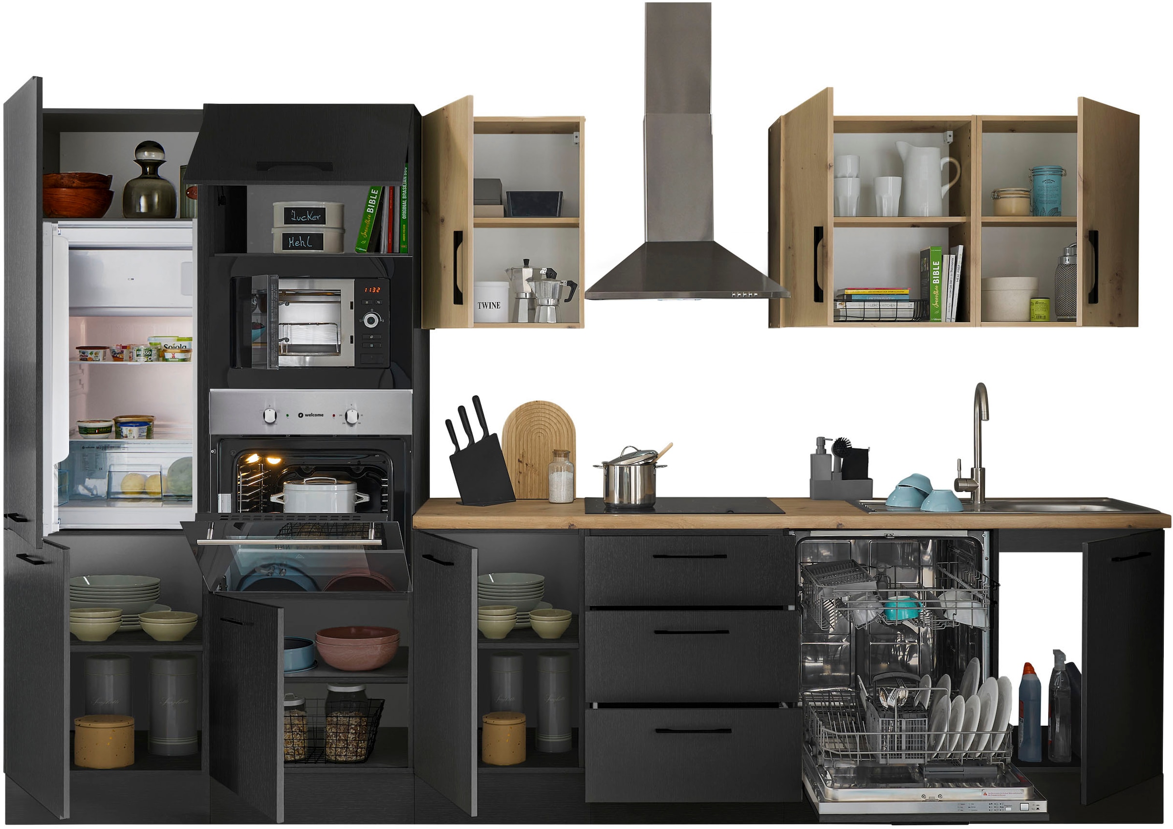 BASIC by Balculina Küchenzeile »Turin« Breite 340 cm, wahlweise mit E-Geräten