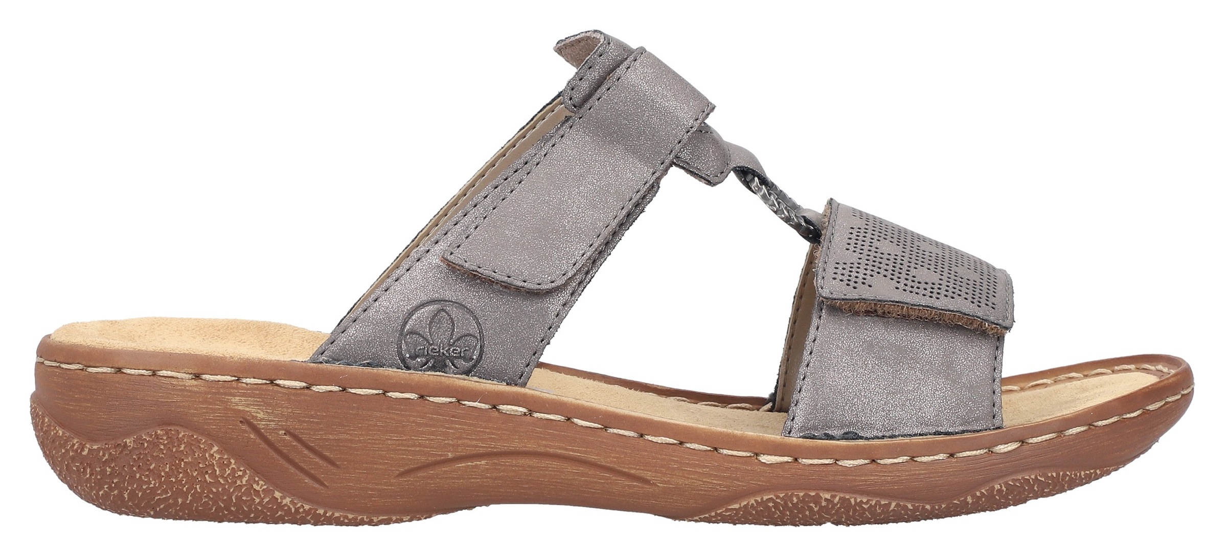 Rieker Pantolette  Sommerschuh, Schlappen, Urlaubschuh, Klettschuh mit Perforation