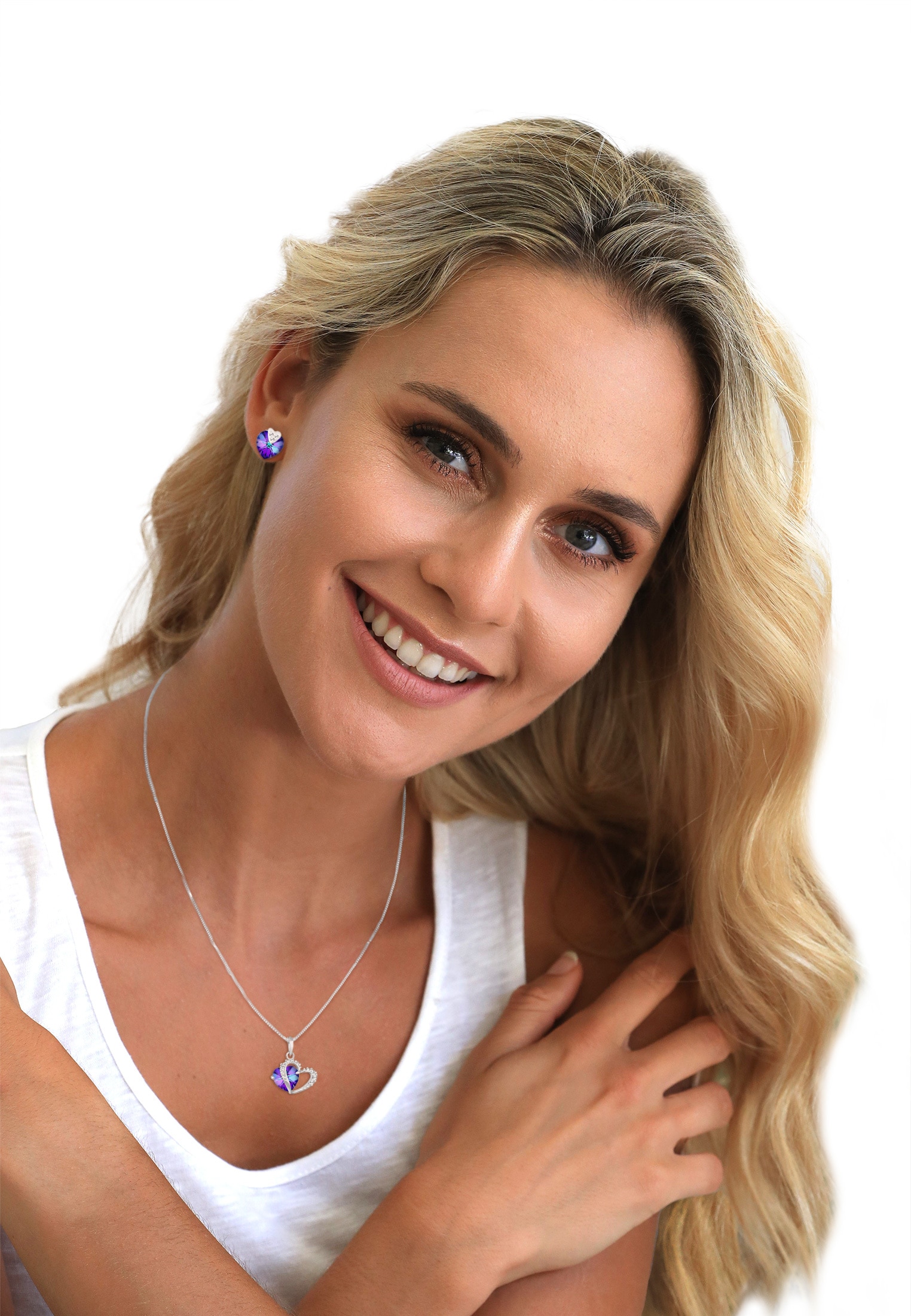 Elli Ohrring und Ketten Set »Schmuckset Herz Blau 925 Sterling Silber, mit Kristallen von Swarovski®« ()