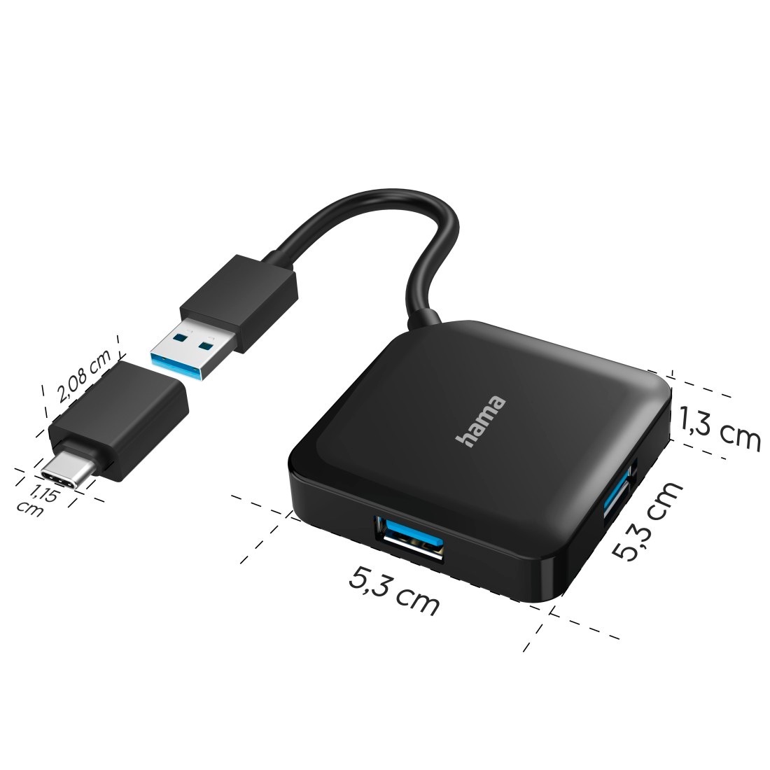 Hama USB-Adapter »USB-C Multiport Adapter Set 2 in1, USB-C, USB-A, USB 3.2 Gen1, schwarz«, USB-C zu USB Typ A, 15 cm