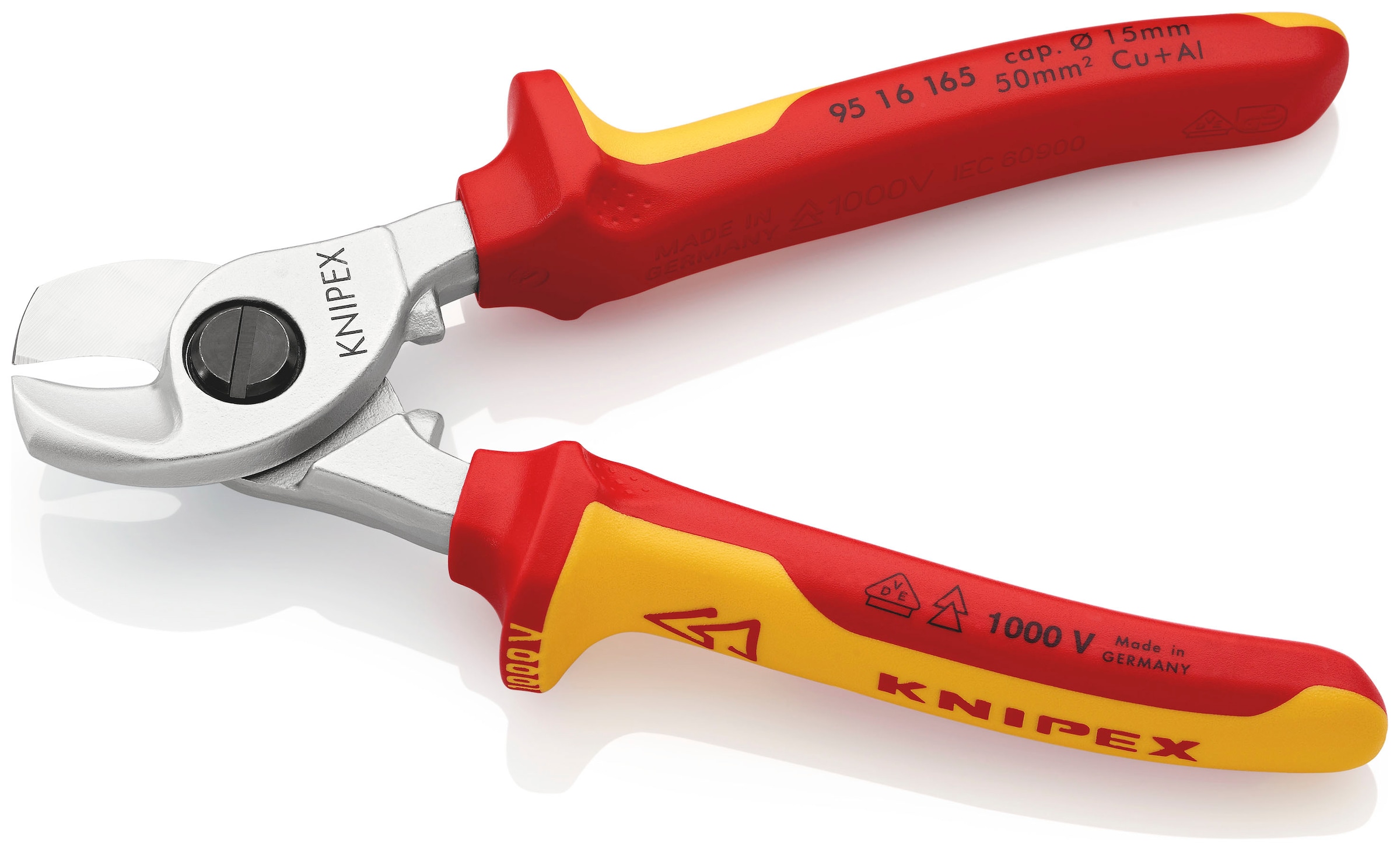 Knipex Elektrikerschere »95 16 165 Kabelschere«, verchromt, isoliert mit Mehrkomponenten-Hüllen, VDE-geprüft 165 mm