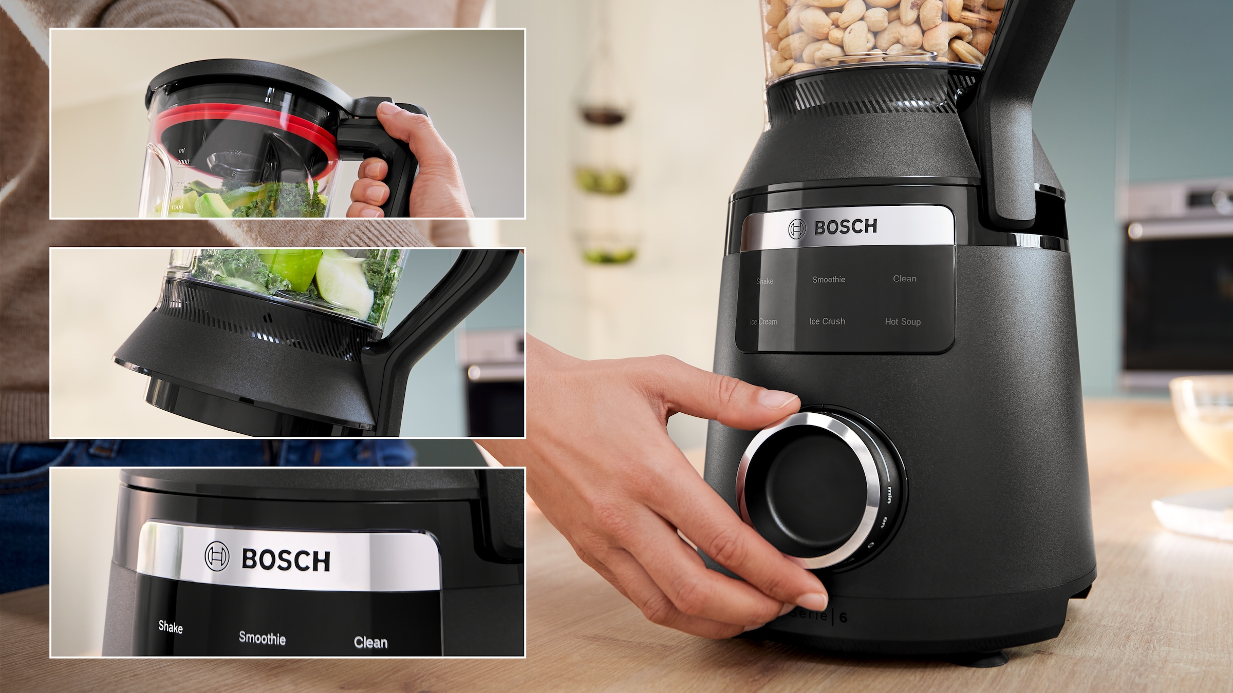 BOSCH Standmixer »VitaPower Serie 6 MMBD665B1, Hochleistungsmixer, 45.000 rpm, schwarz«, 1800 W, 2l, 6 Automatikprogramme inkl heiße Suppe, Stopfer, Sicherheitsdeckel