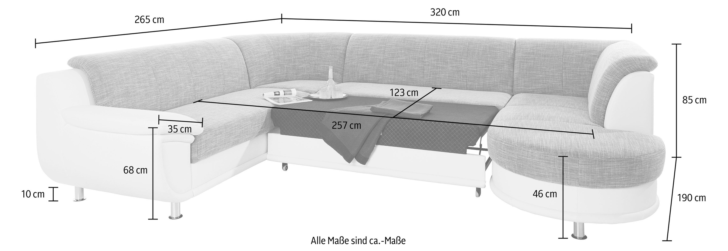 TRENDMANUFAKTUR Wohnlandschaft »Rondo 3, zeitlos und modern, im Materialmix, U-Form«, wahlweise für mehr Komfort mit Federkern, wahlweise mit Bettfunktion