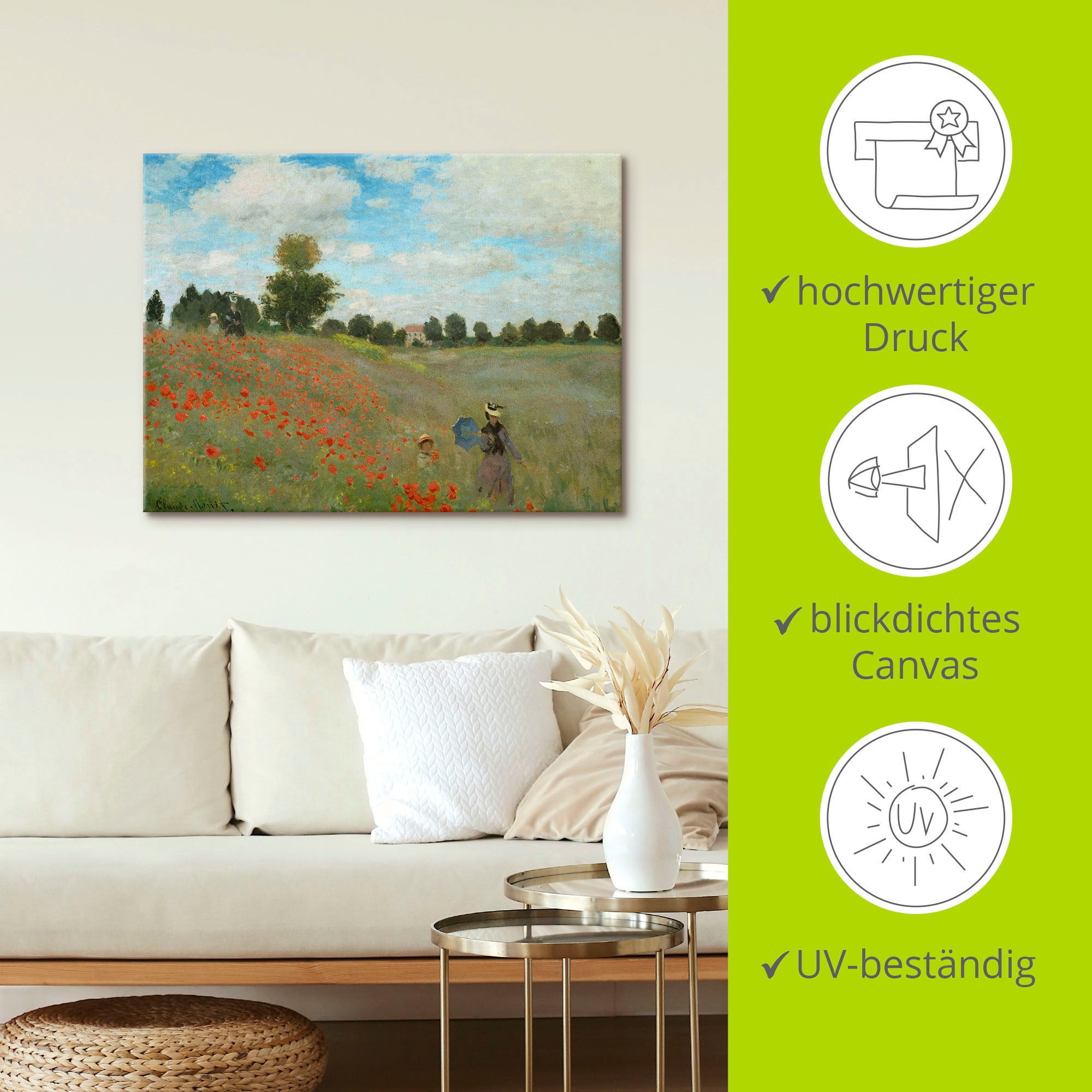 Artland Leinwandbild »Mohnfeld bei Argenteuil. 1873« Blumen 1 Stk. tlg. auf Holzrahmen gespannt