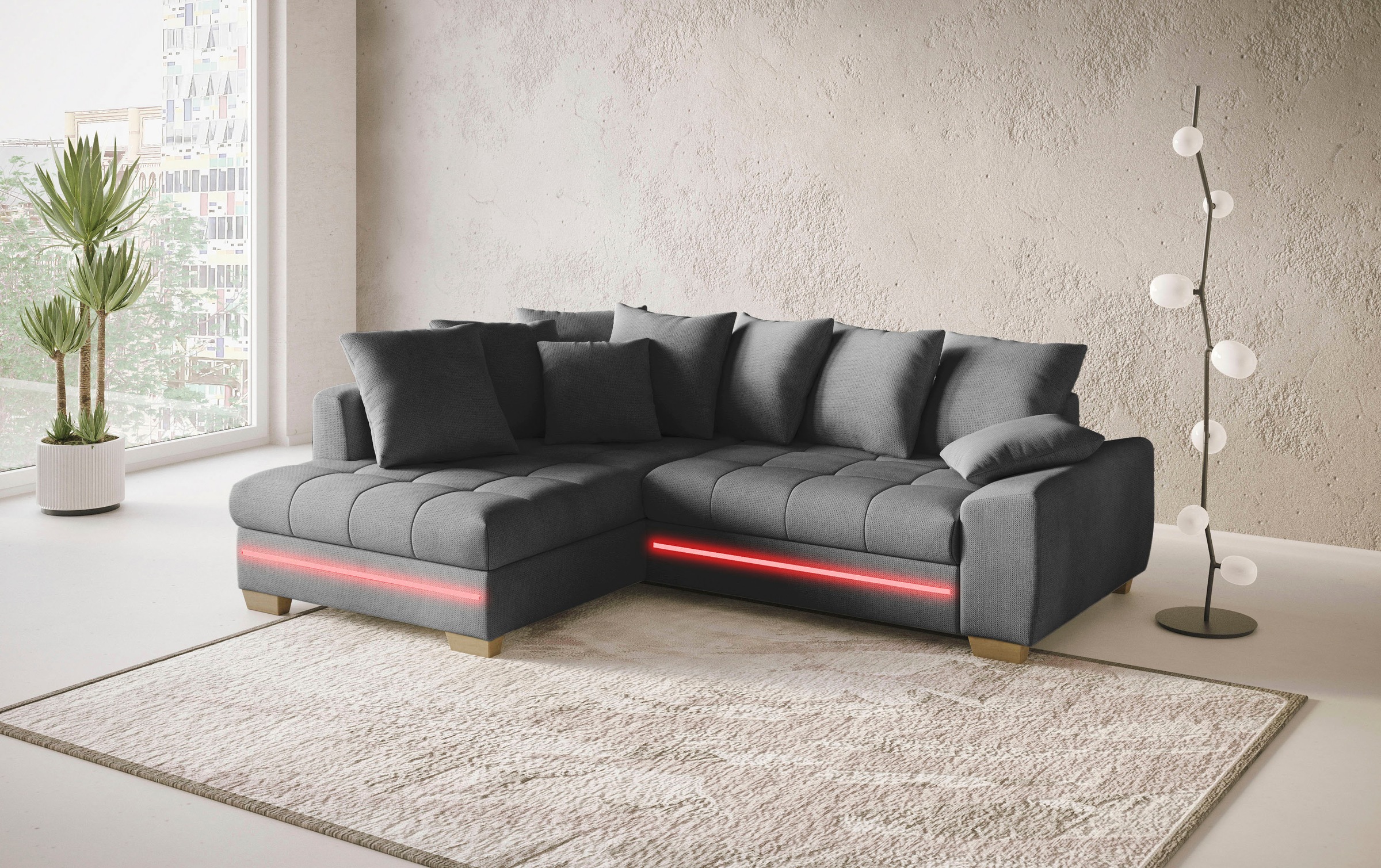 Mr. Couch Ecksofa »Nikita II, L-Form«, mit Kaltschaum, RGB-LED Beleuchtung, wahlweise mit Bett, Bettkasten