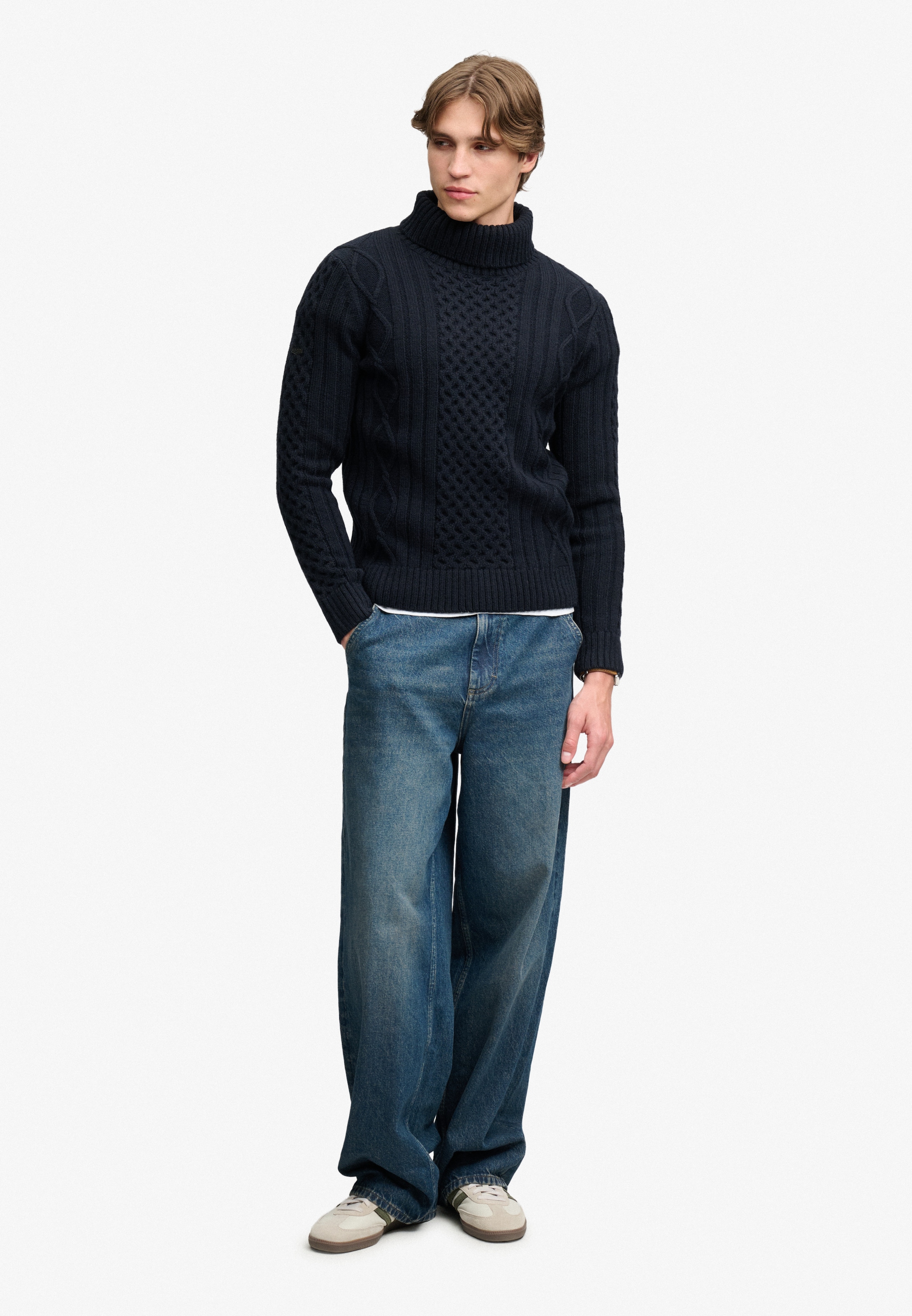 Superdry Rollkragenpullover »JACOB CABLE ROLL NECK JUMPER« Materialmix, relaxed fit