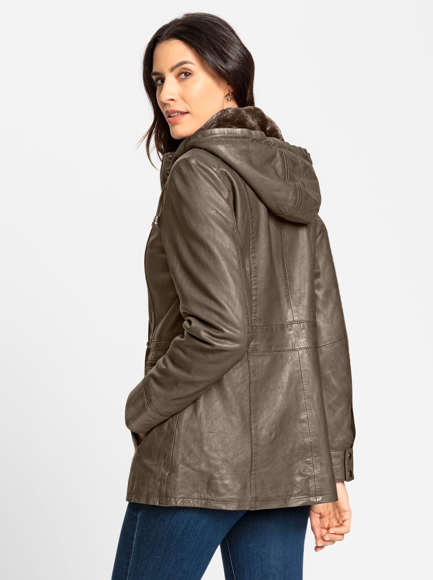 Mainpol Lederjacke, mit Kapuze