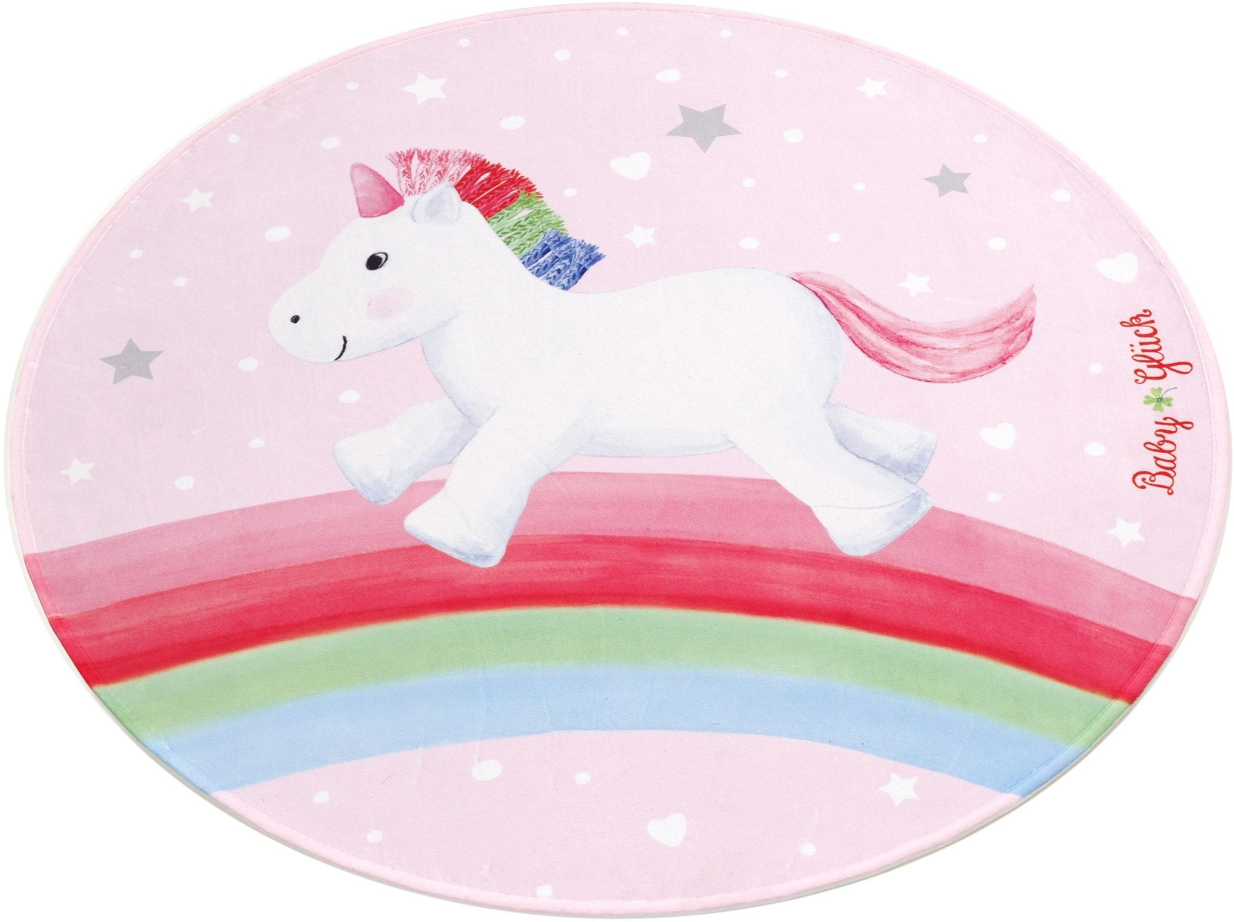 Kinderteppich »Babyglück 714«, rund, Stoff Druck, Motiv Einhorn & Regenbogen, weiche...