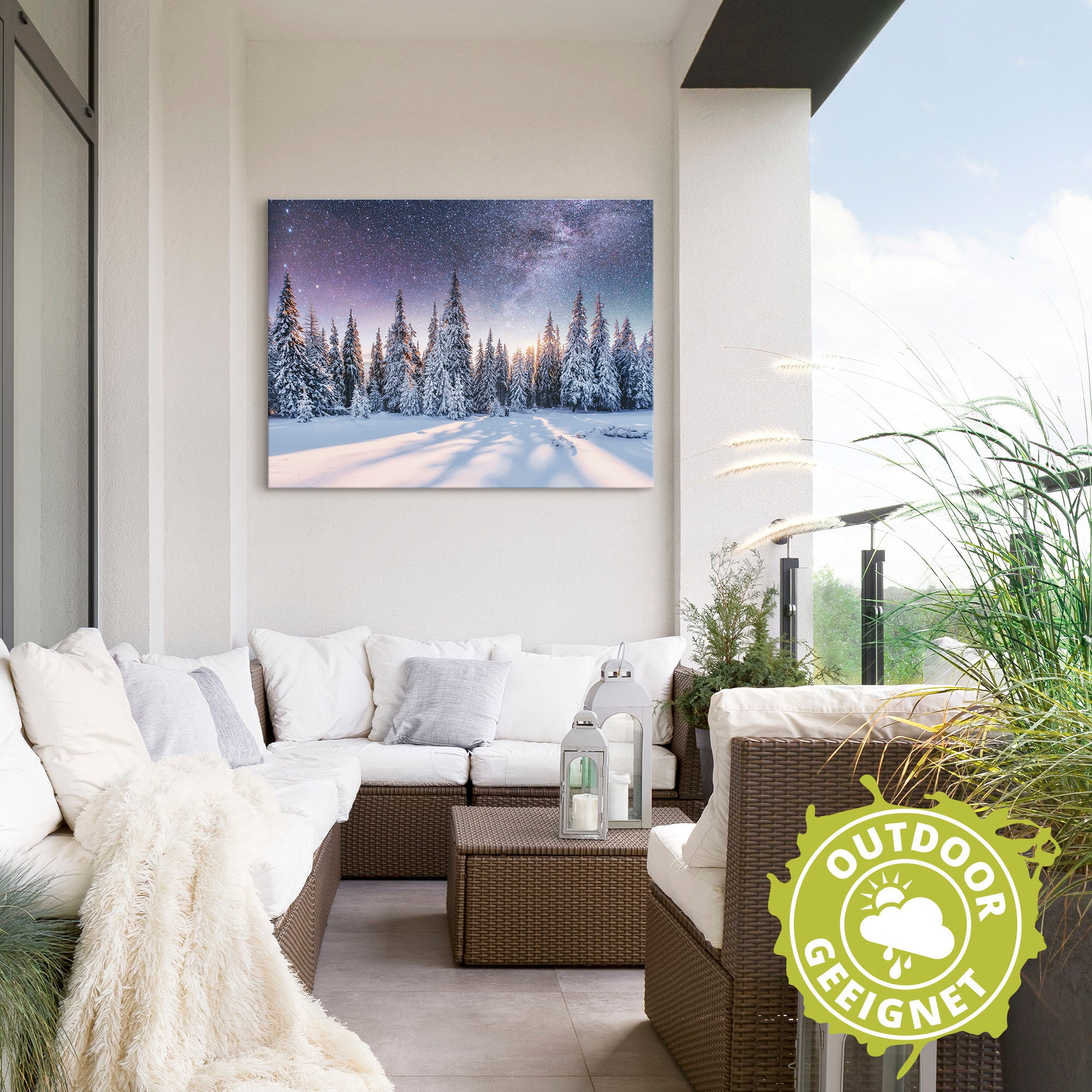 Artland Wandbild »Tannenwald im Schnee vorm Sternenhimmel«, Berge & Alpenbilder, (1 St.), als Alubild, Outdoorbild, Leinwandbild, Poster in verschied. Größen