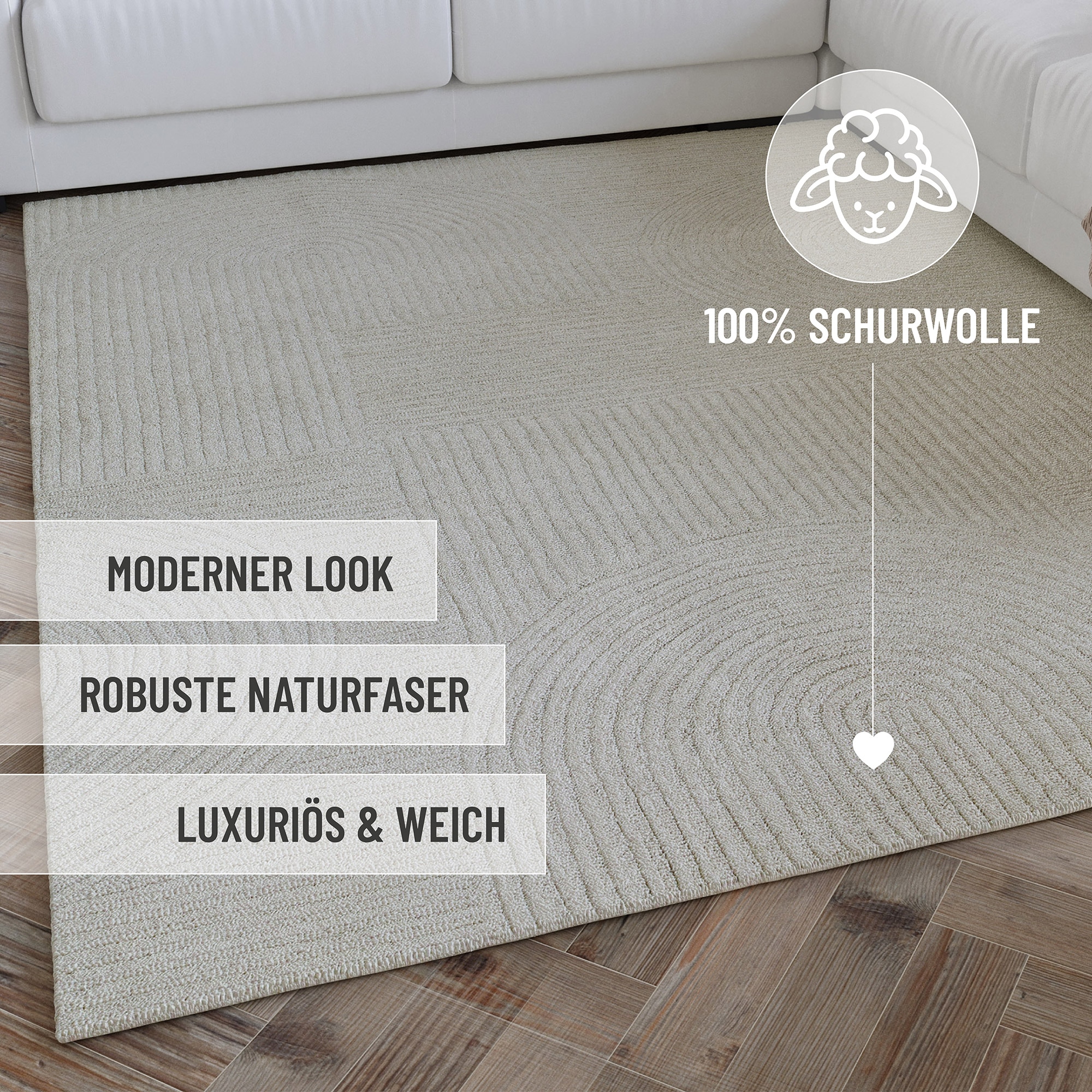Wecon home Wollteppich »Hamptons THIRTYSIX«, rund, 15 mm Höhe, Schurwolle, Kurzflor, Wohnzimmer, Schlafzimmer, elegant, Retro Design
